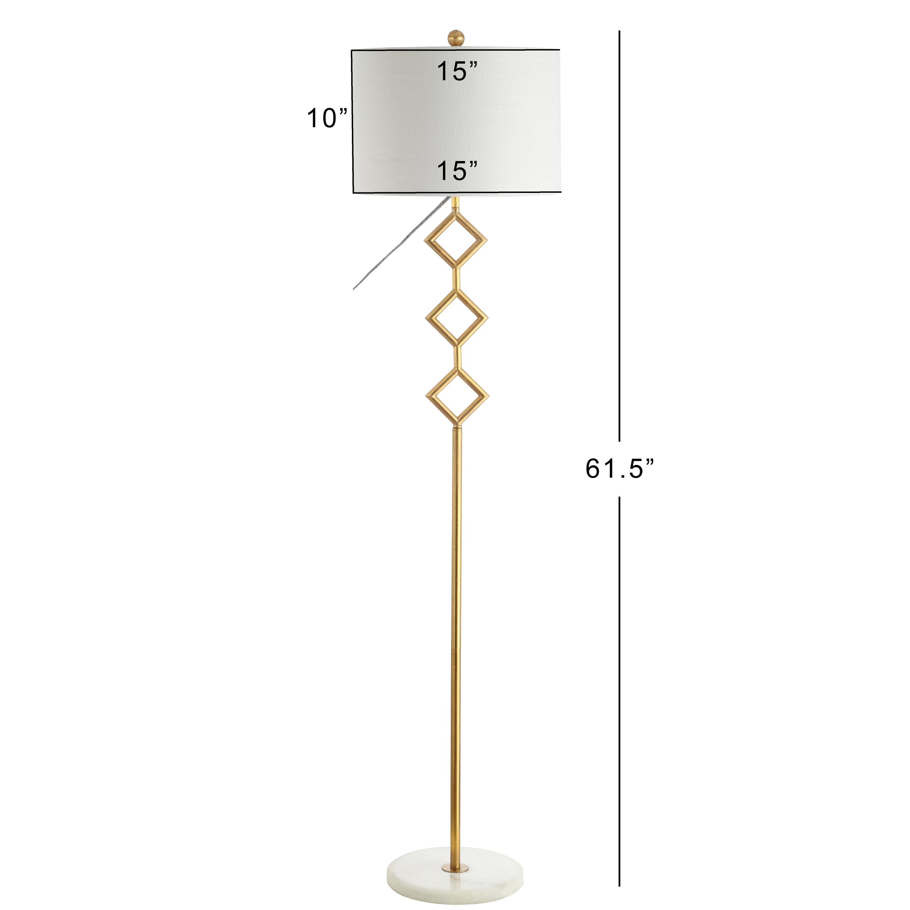 JONATHAN Y Diamante 61.5" Modern Gilt Metal with Marble Based LED Floor Lamp, Gold/White, JYL1083A