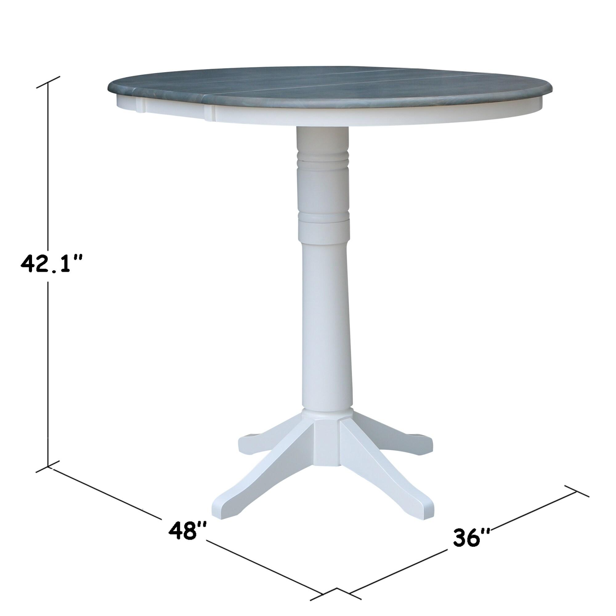 36 in. Round Top Pedestal Bar Height Table with 12 in. Leaf, White & Heather Gray