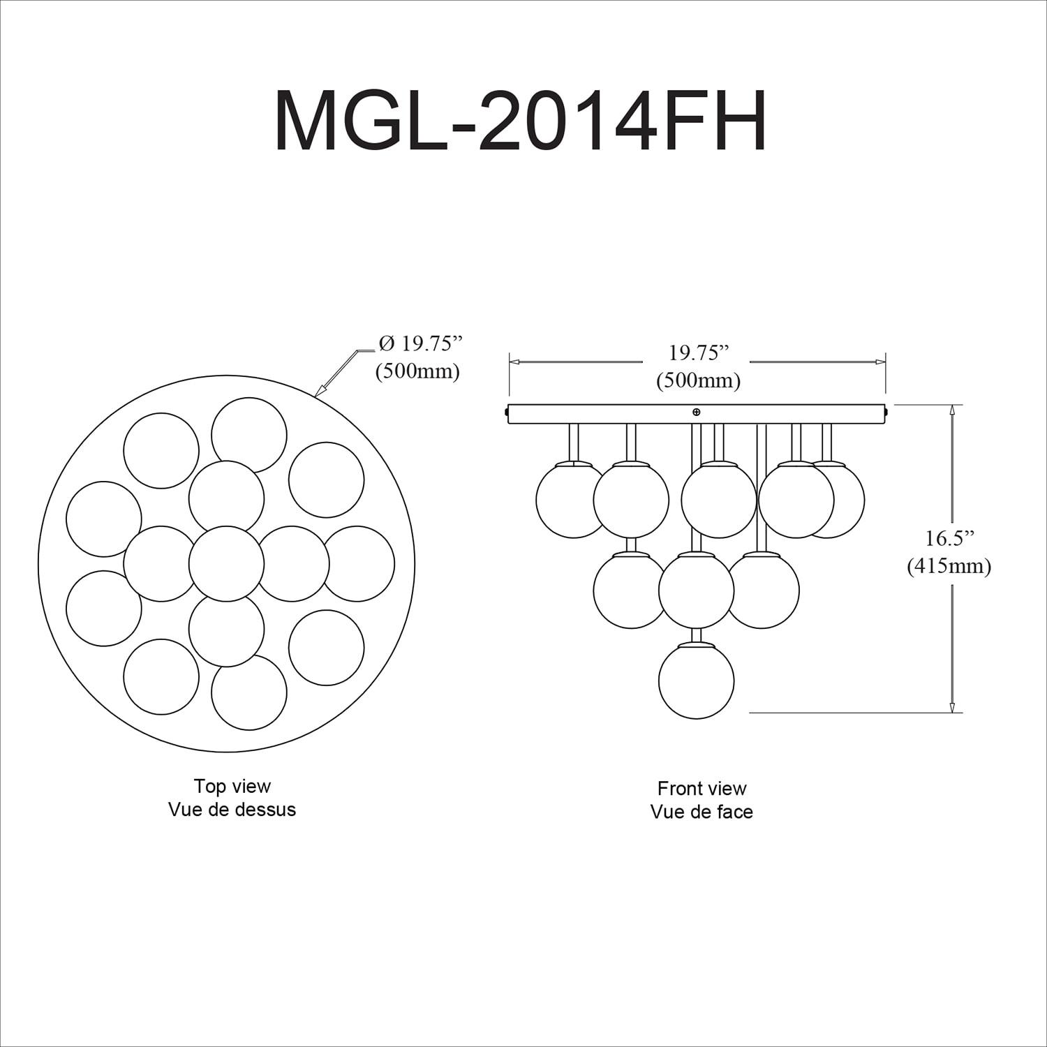 Dainolite 14LT Flush Mount, AGB w/ Opal Glass