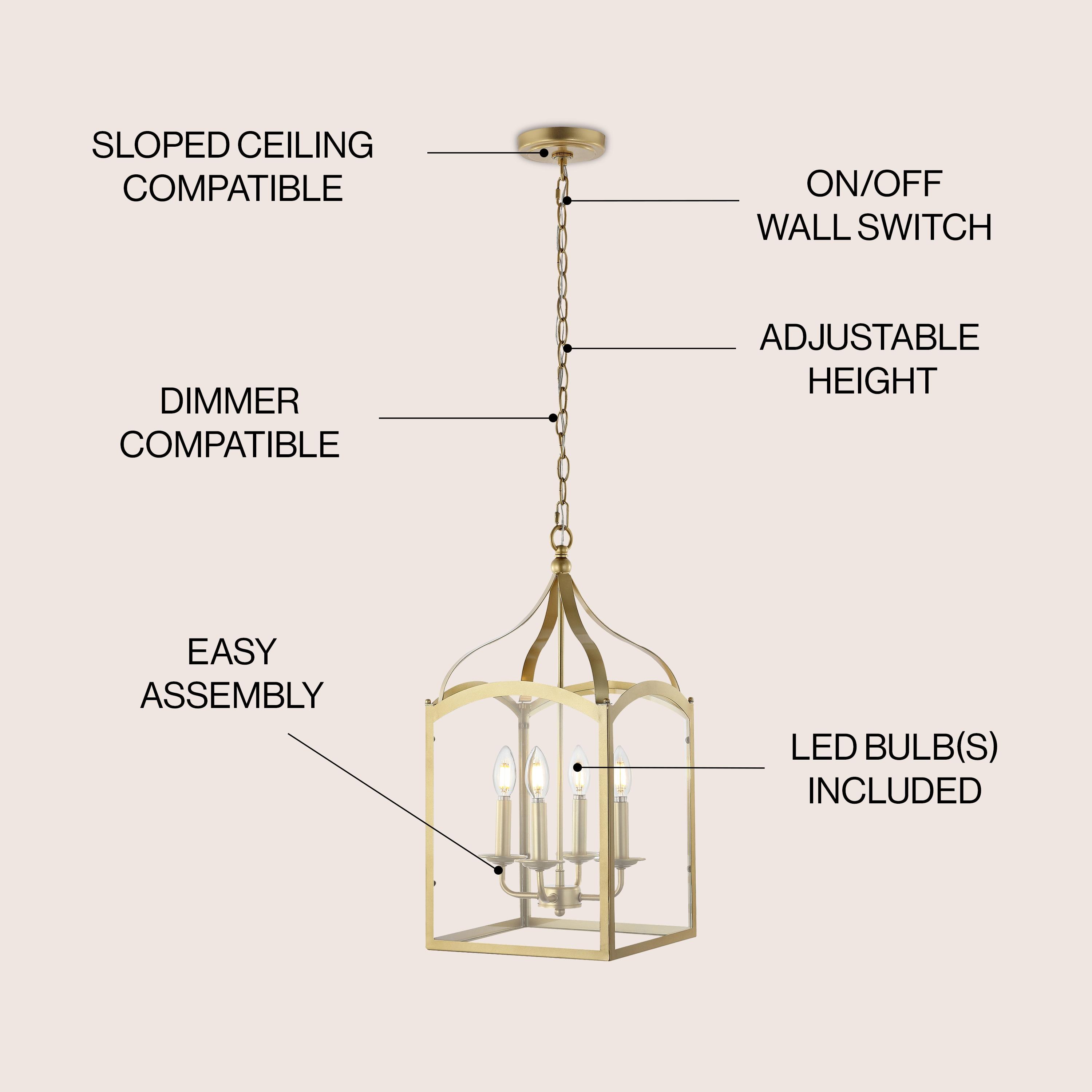 11" LED 4-light Ruth Classic Lantern Metal/Glass Pendant Antique Gold - JONATHAN Y: ETL Listed, Adjustable Height