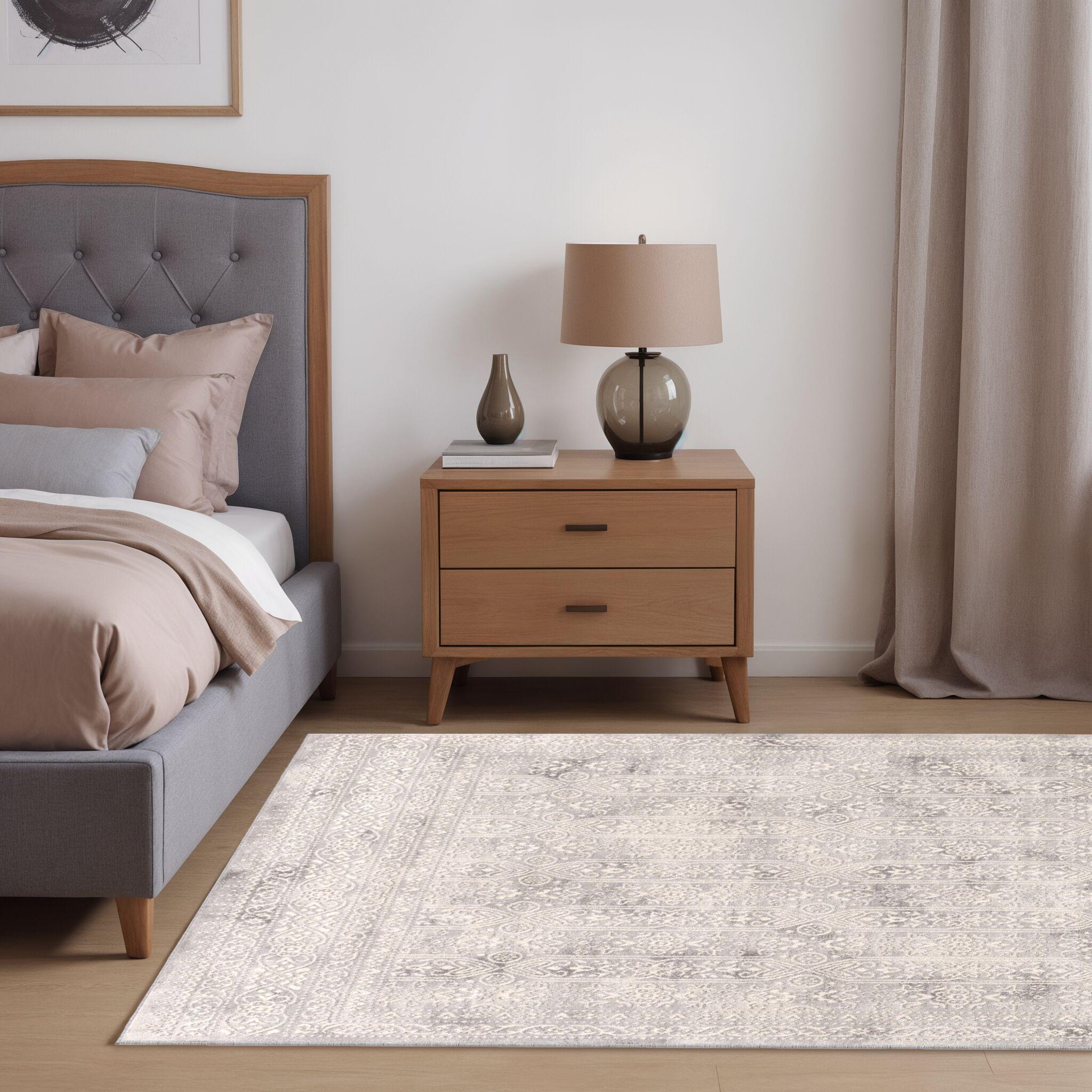 Reversible Gray Synthetic 9' x 12' Easy Care Area Rug