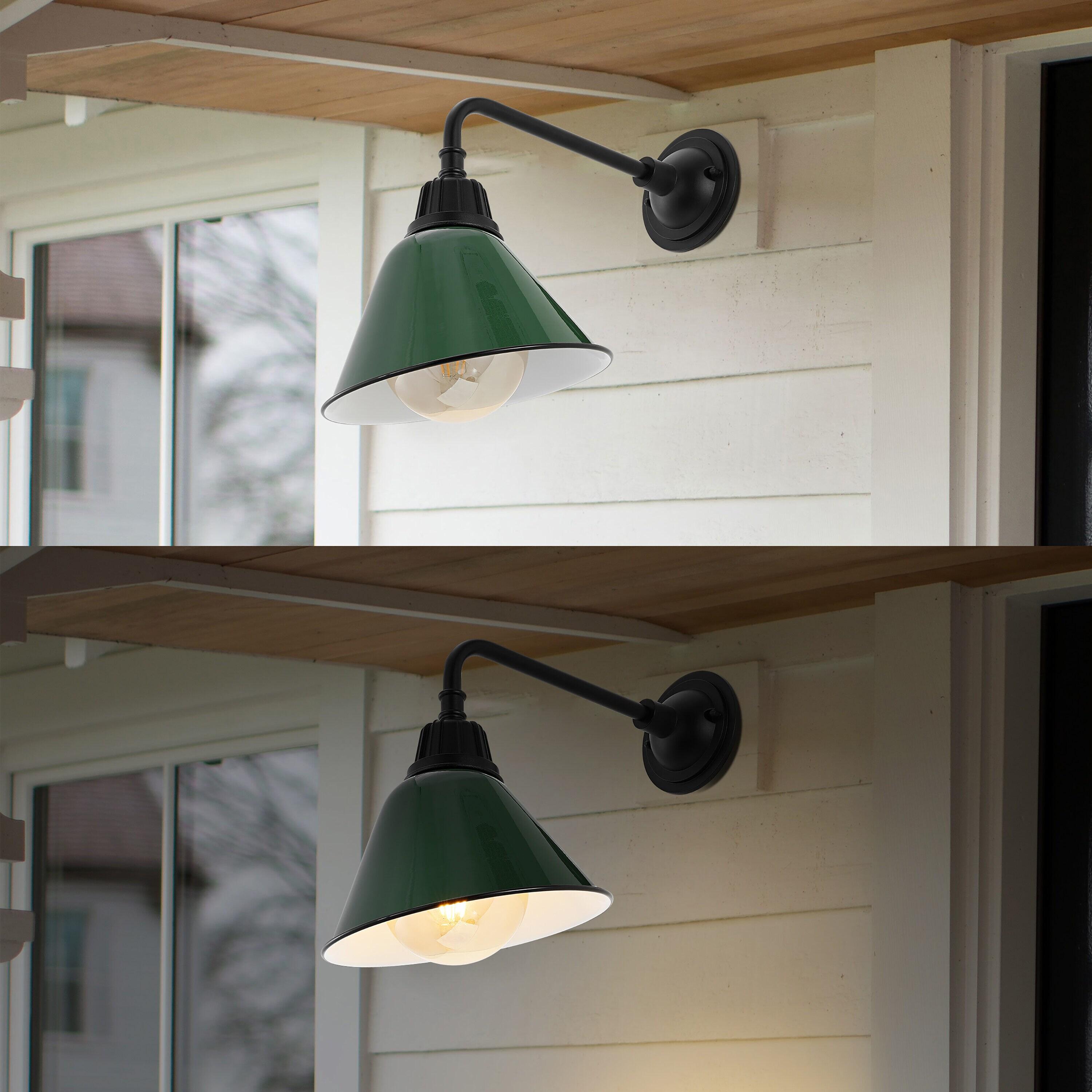 Croydon 9.63" 1-Light Farmhouse Industrial Indoor/Outdoor Iron LED Gooseneck Arm Outdoor Sconce, Green