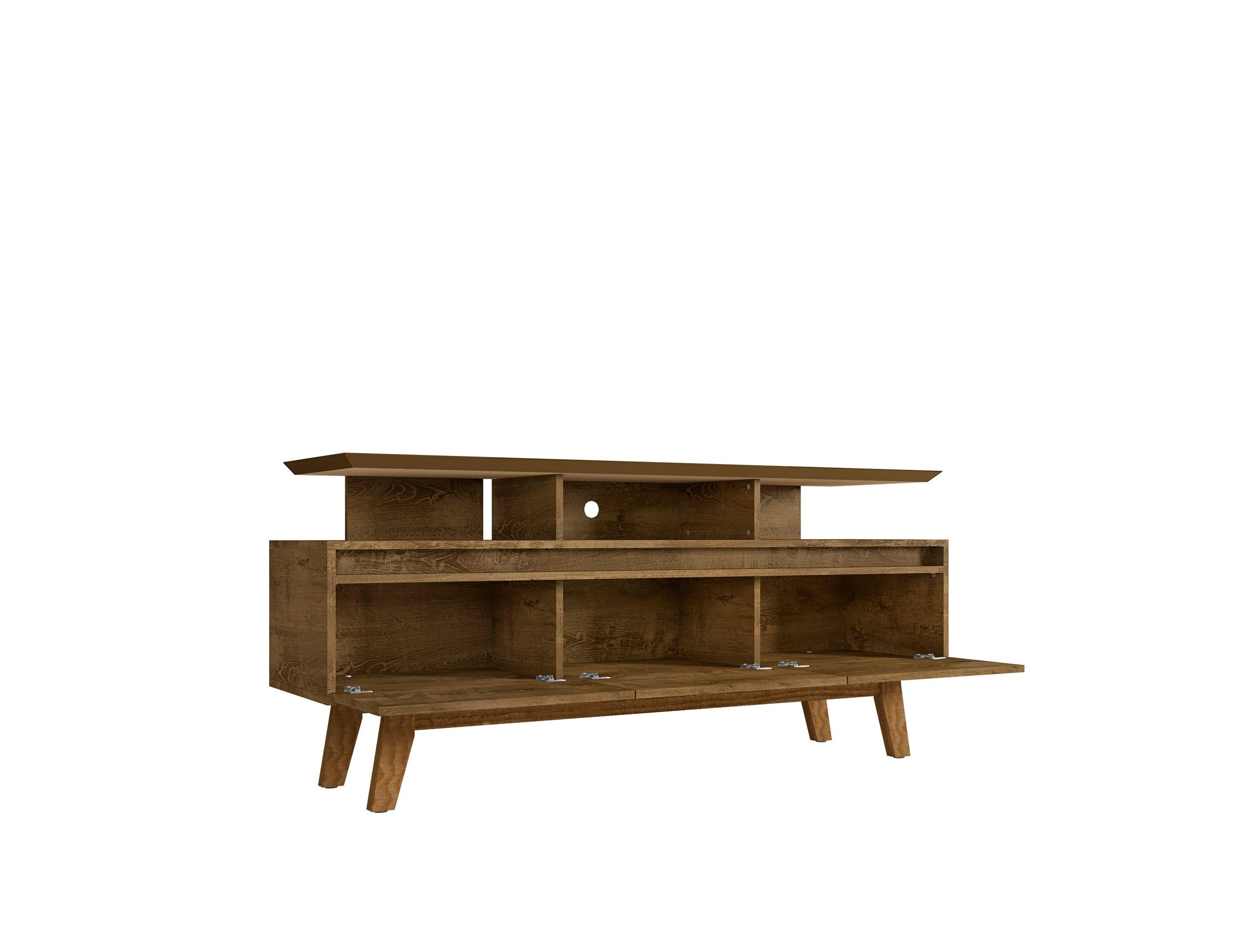 Yonkers TV Stand for TVs up to 60" Rustic Brown - Manhattan Comfort: Mid-Century Storage, Cable Management