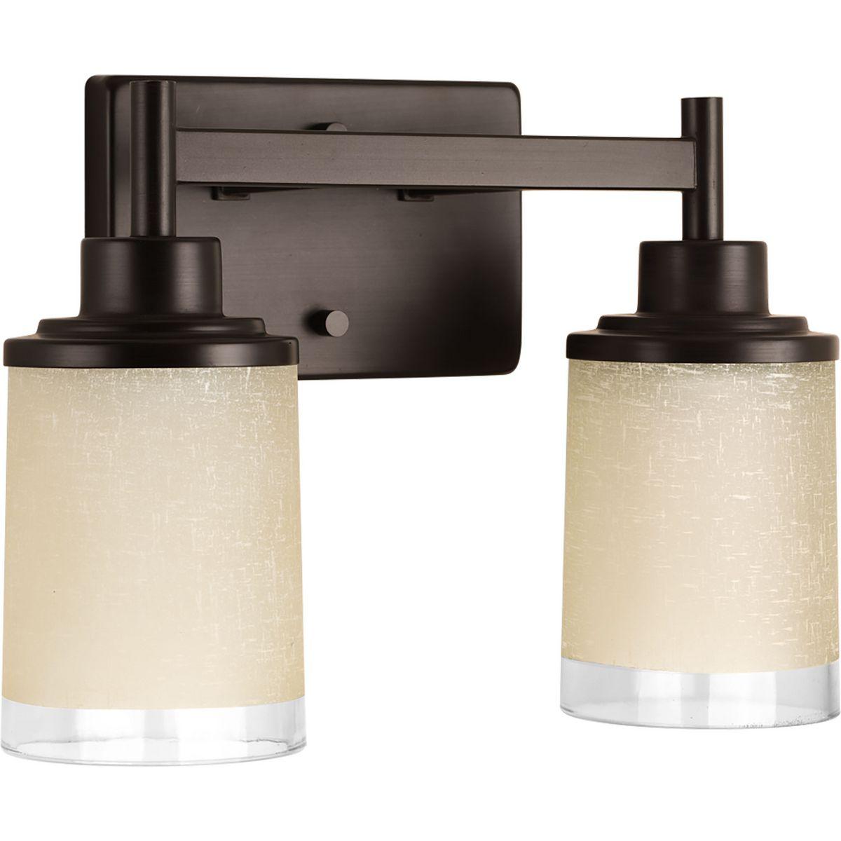 Progress Lighting Alexa Collection 2-Light Bath Fixture, Antique Bronze, White Linen Glass Shade
