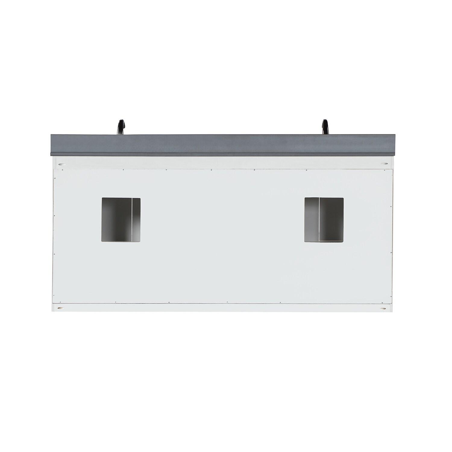 Monna 72" Double Bathroom Vanity Set in White with Concrete Grey Composite Stone Countertop without Mirror