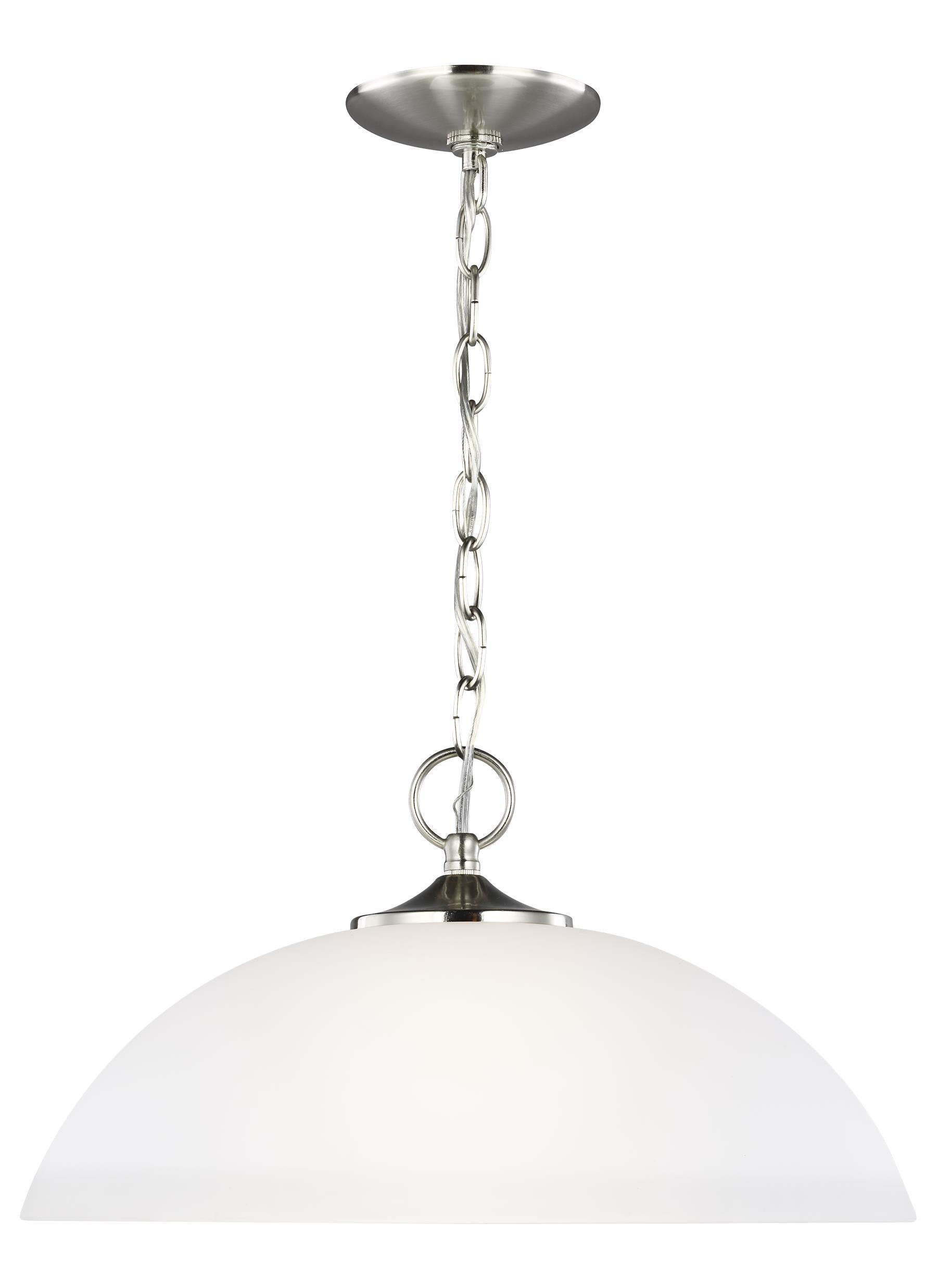 Geary 1-Light Brushed Nickel Hanging Pendant with Satin Etched Glass Shade