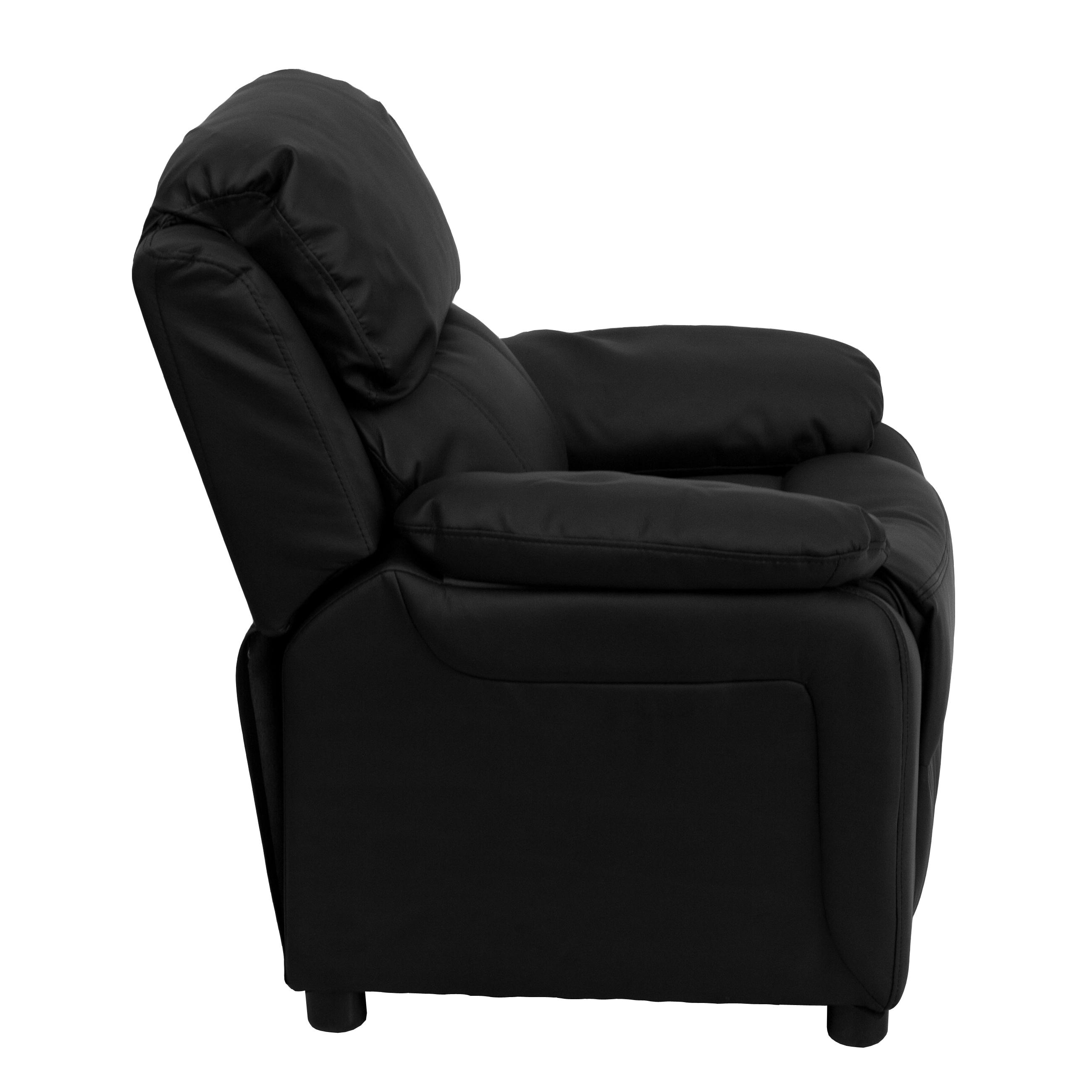 Flash Furniture Charlie Deluxe Padded Contemporary Black LeatherSoft Kids Recliner with Storage Arms