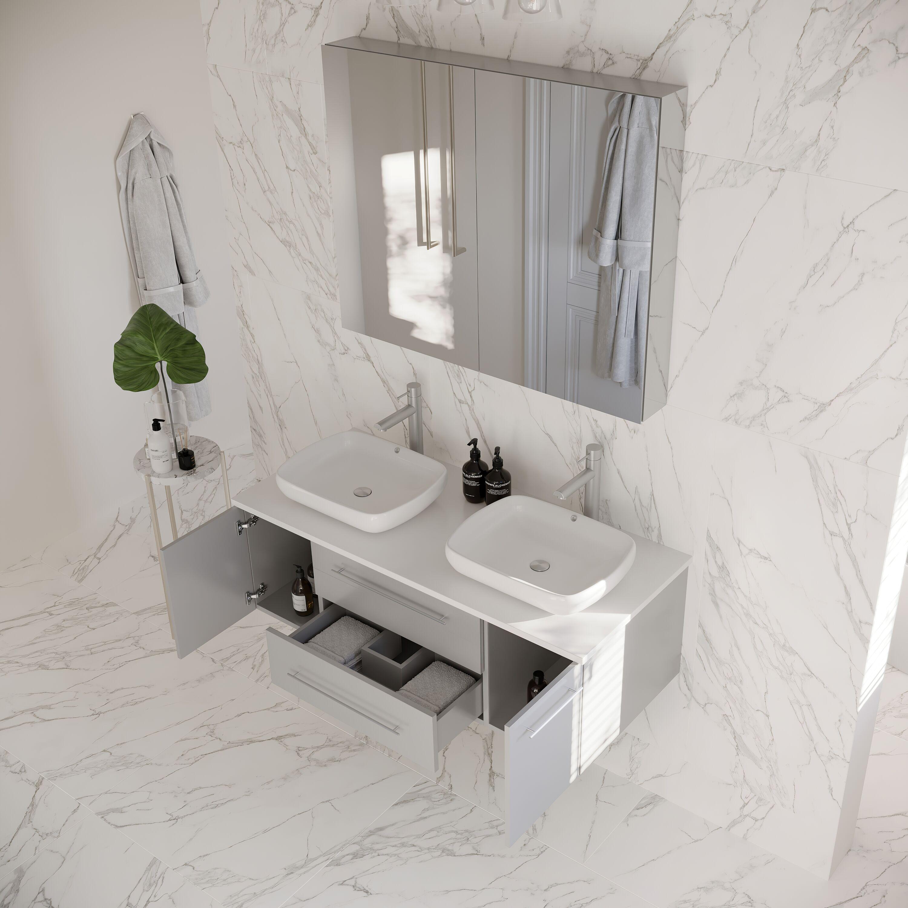 Fresca Lucera 48" Wall Mount Double Vessel Sink Bathroom Vanity with Medicine Cabinet