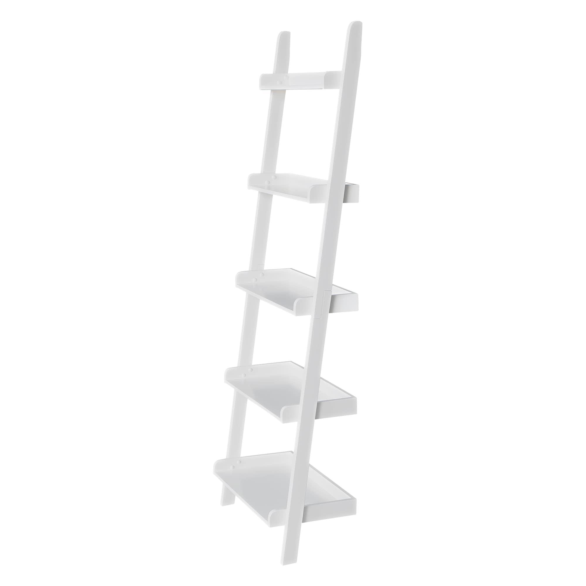 75.5" 5 Tier Solid Wood Leaning Bookshelf White - International Concepts