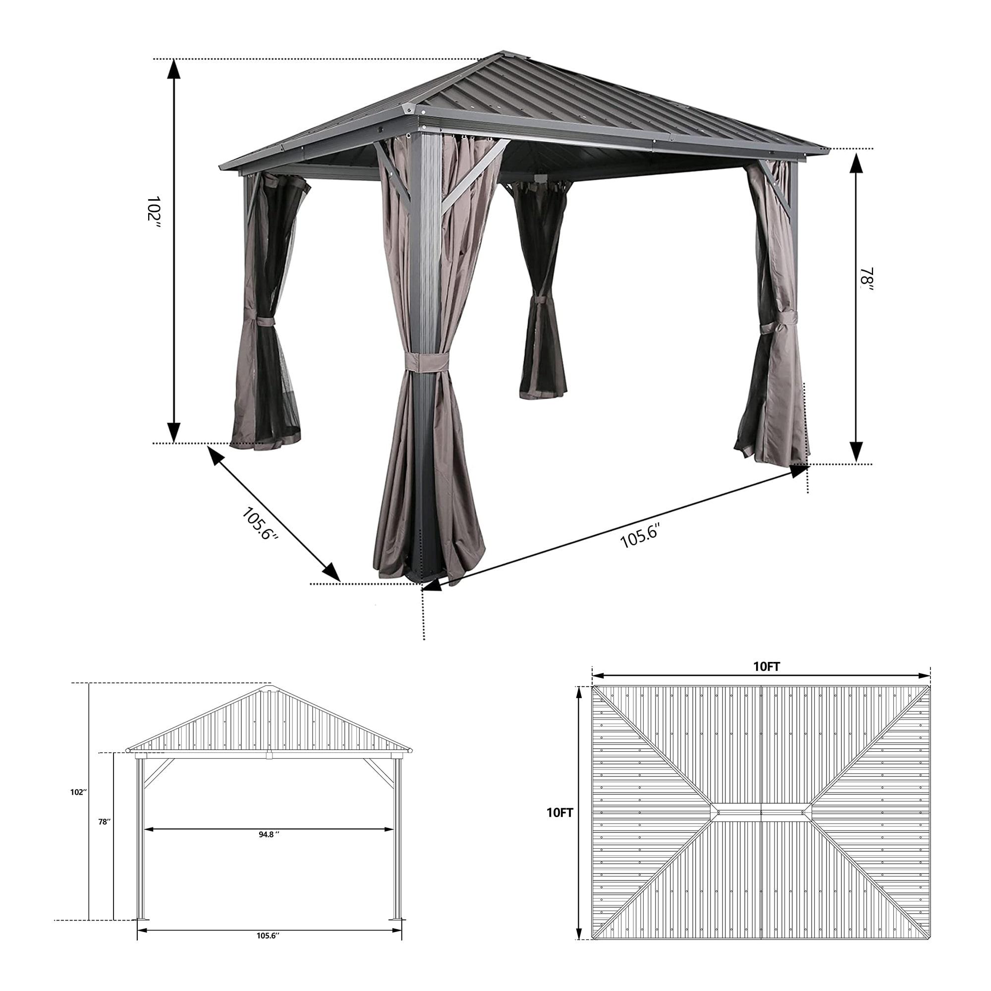 Peak Home Furnishings Hardtop 10 Ft. W x 10 Ft. D Aluminum Patio Gazebo