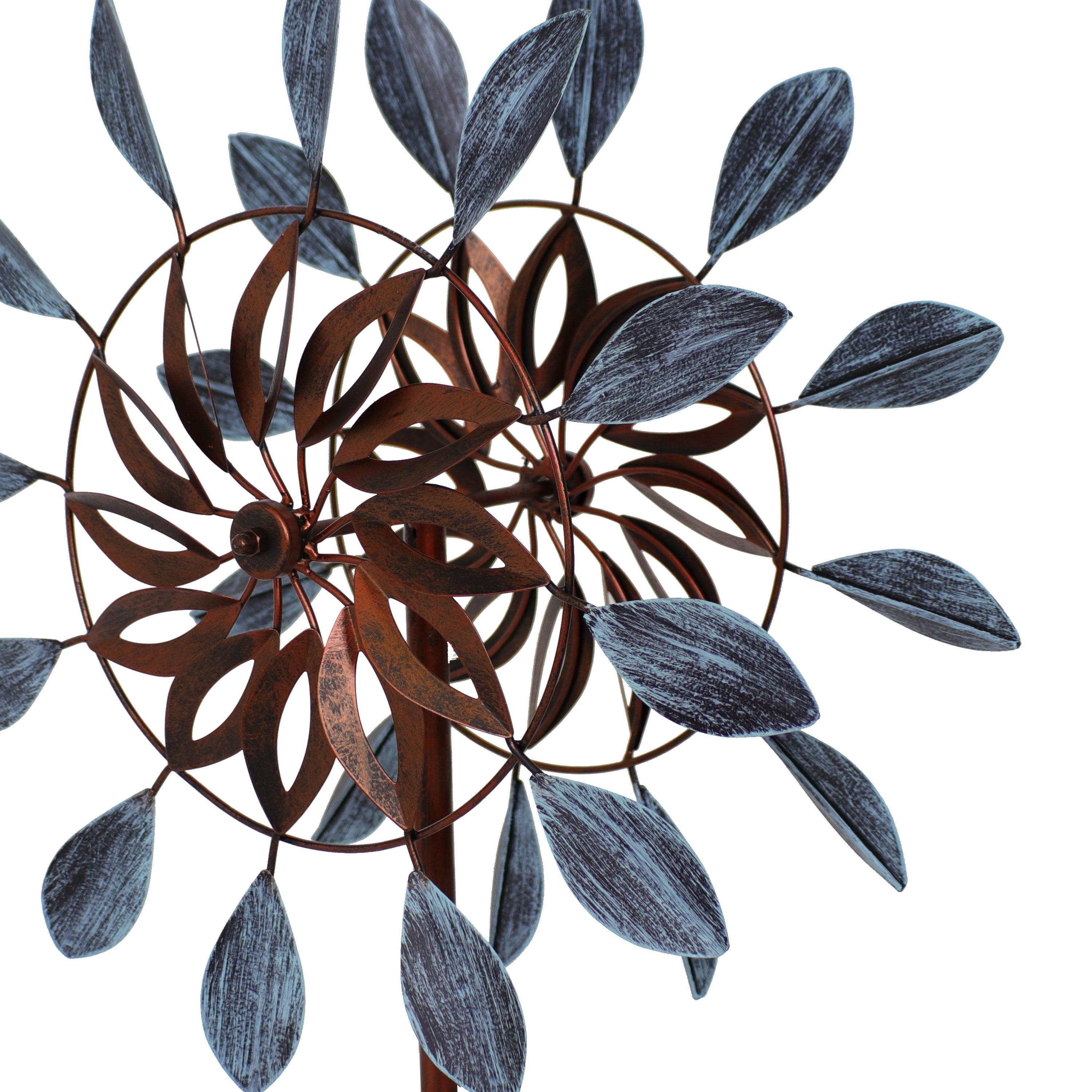 Sunnydaze Whirling Petals Powder-Coated Iron Wind Spinner - 48" H - Blue and Brown