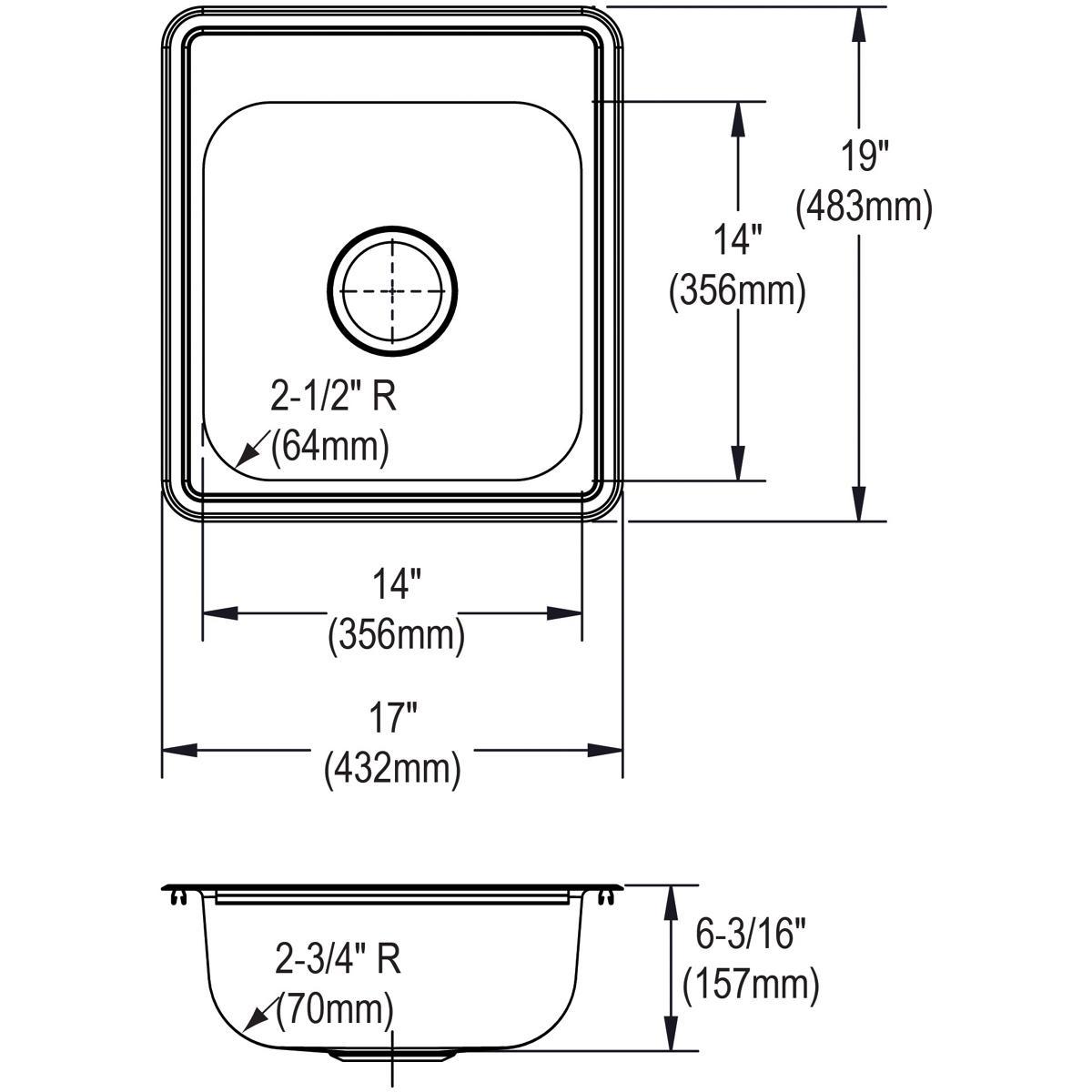 Dayton 17" L x 19" W Drop-In Kitchen Sink