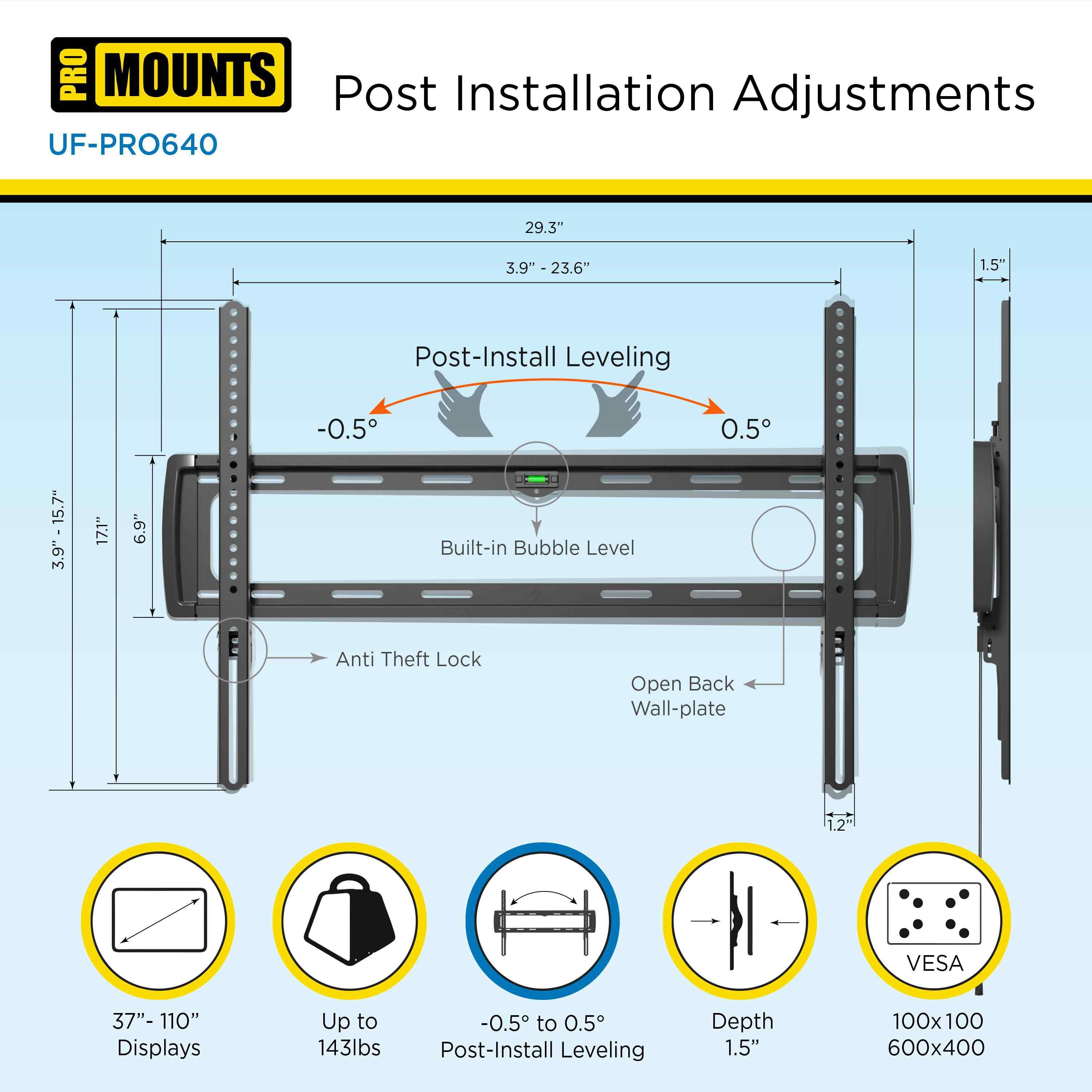 Promounts ProMounts Premium Flat / Fixed TV Wall Mount for 37" to 110" TVs Up to 143lbs