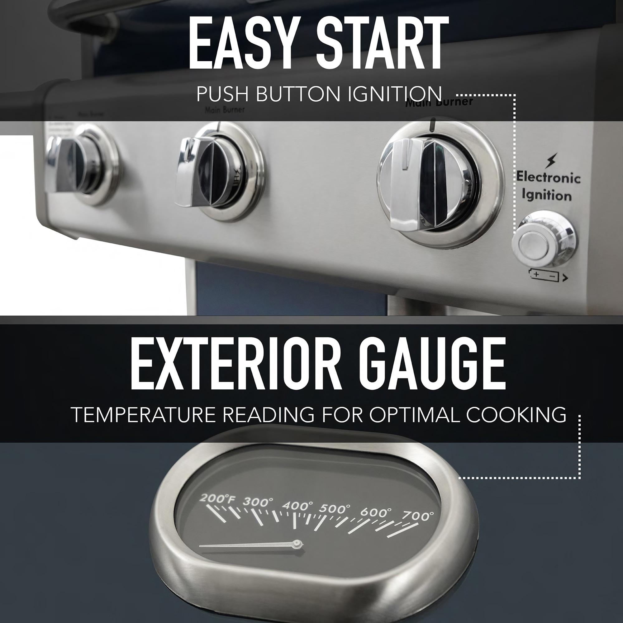 Kenmore 3-Burner Propane Gas Grill with Foldable Side Tables for Outdoor BBQ