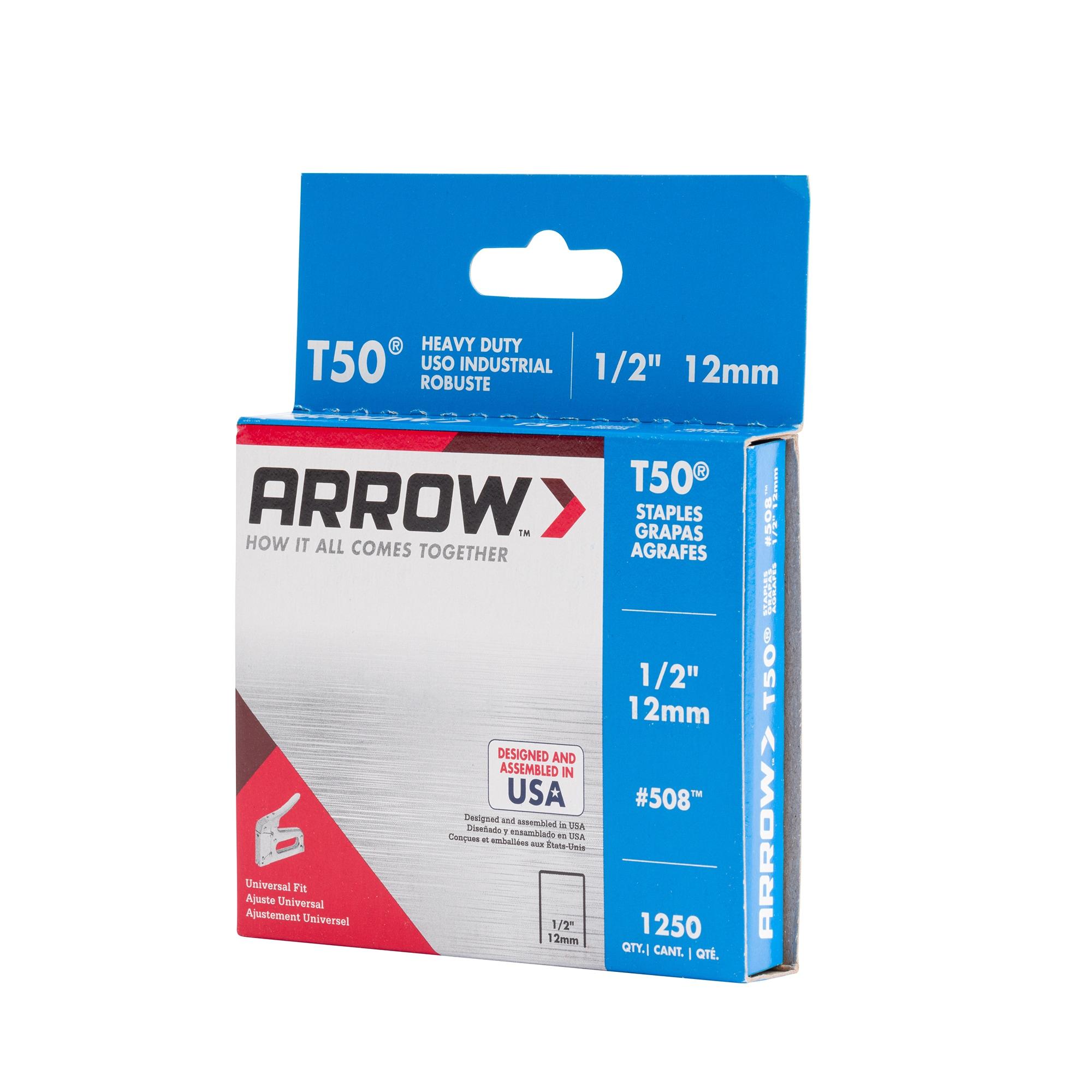 Arrow 508 Heavy Duty T50 1/2" Leg Length, 3/8" Crown, Staples, Heavy Duty, for General Repairs, DIY, Home Improvement, New