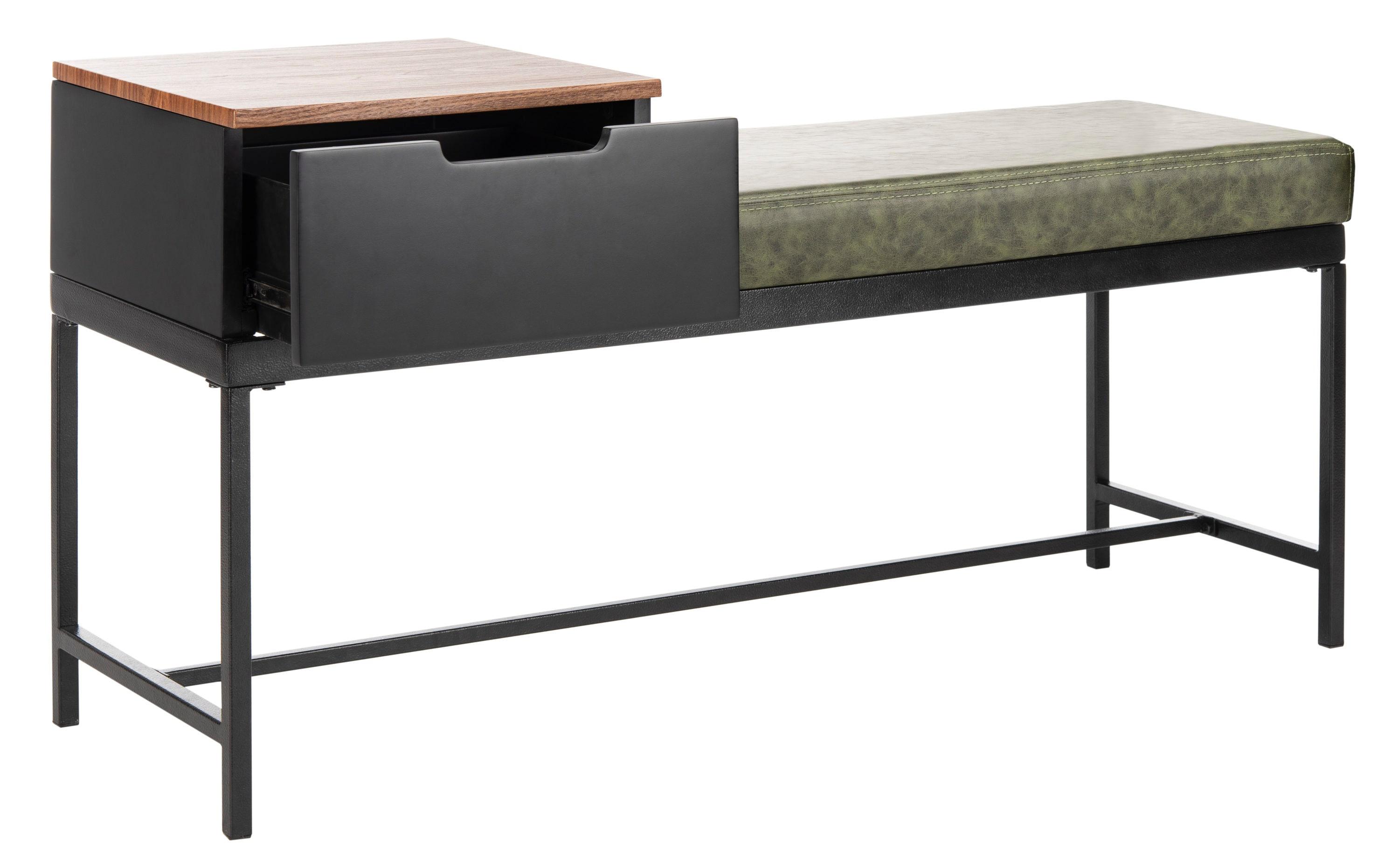 Maruka Bench with Storage - Grey Wash/Dark Green - Safavieh