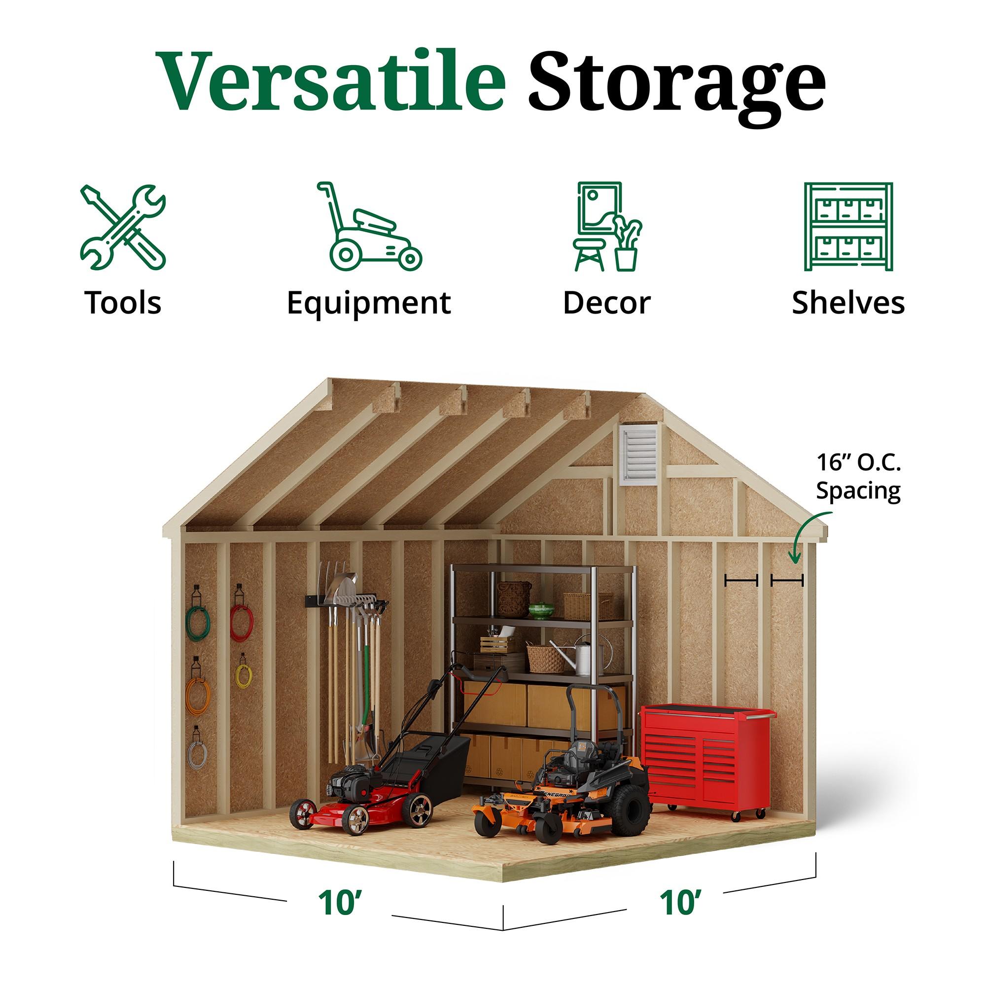 Little Cottage Co. 10x10 Colonial Williamsburg Shed with Operable Windows and Floor, Outdoor Wood Storage Do-It-Yourself Precut Kit