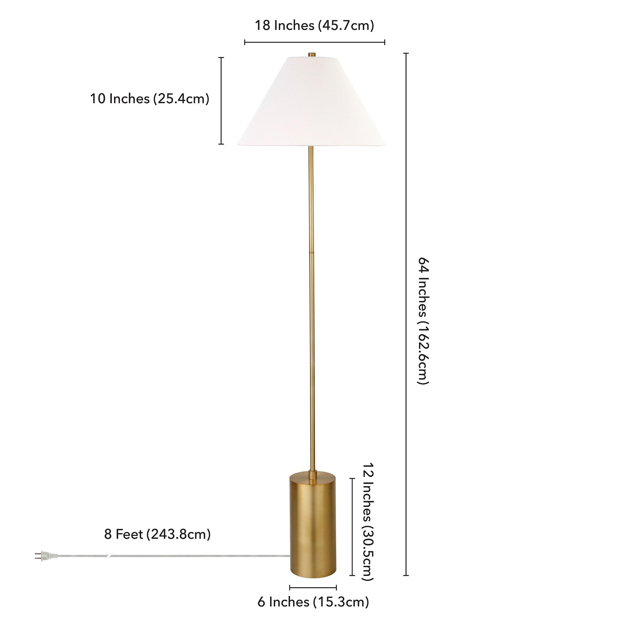 Evelyn&Zoe Somerset 64" Tall Floor Lamp with Empire Fabric Shade, Brass/White