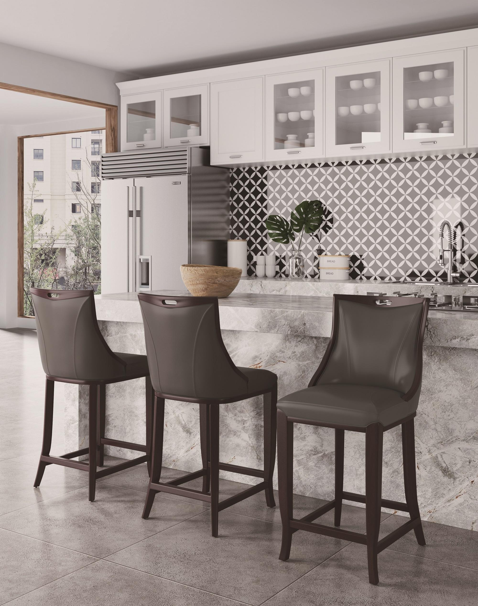 Manhattan Comfort Emperor Faux Leather Barstool Pebble Gray: Beechwood Legs, Upholstered, Fixed Height 27"