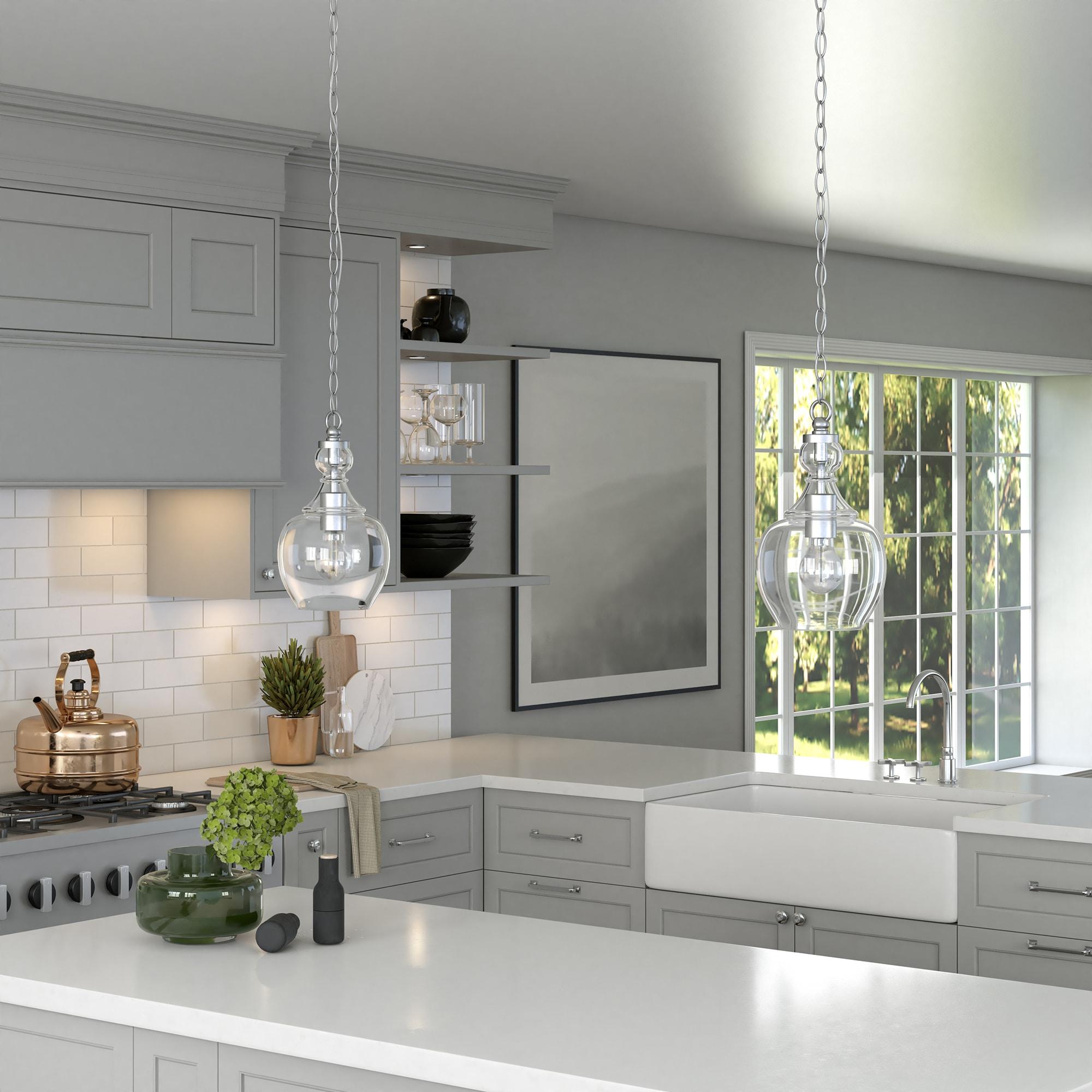 Evelyn&Zoe 7" Brushed Nickel Finish Metal/Glass Pendant