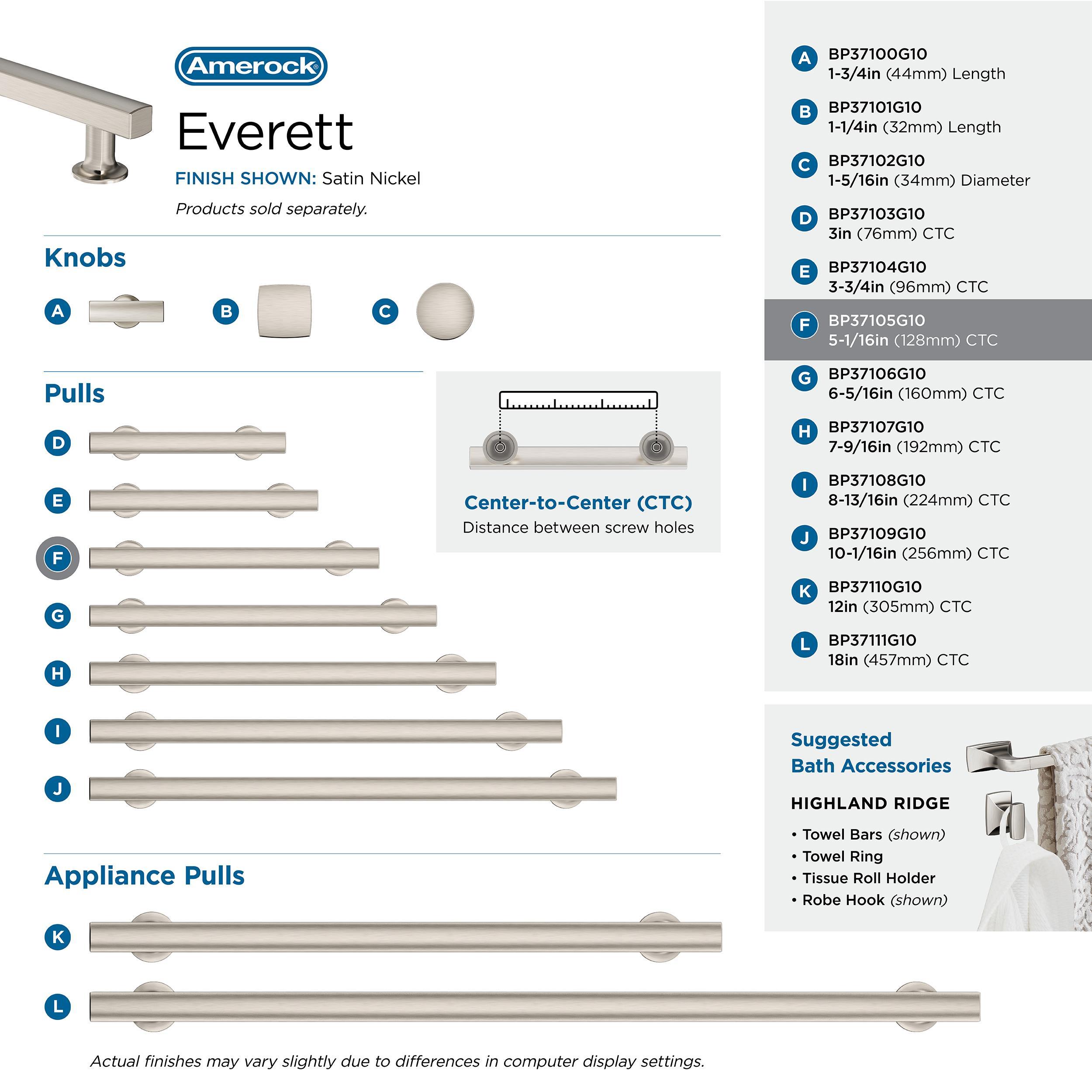 Amerock Everett 5-1/16 inch (128mm) Center-to-Center Satin Nickel Cabinet Pull