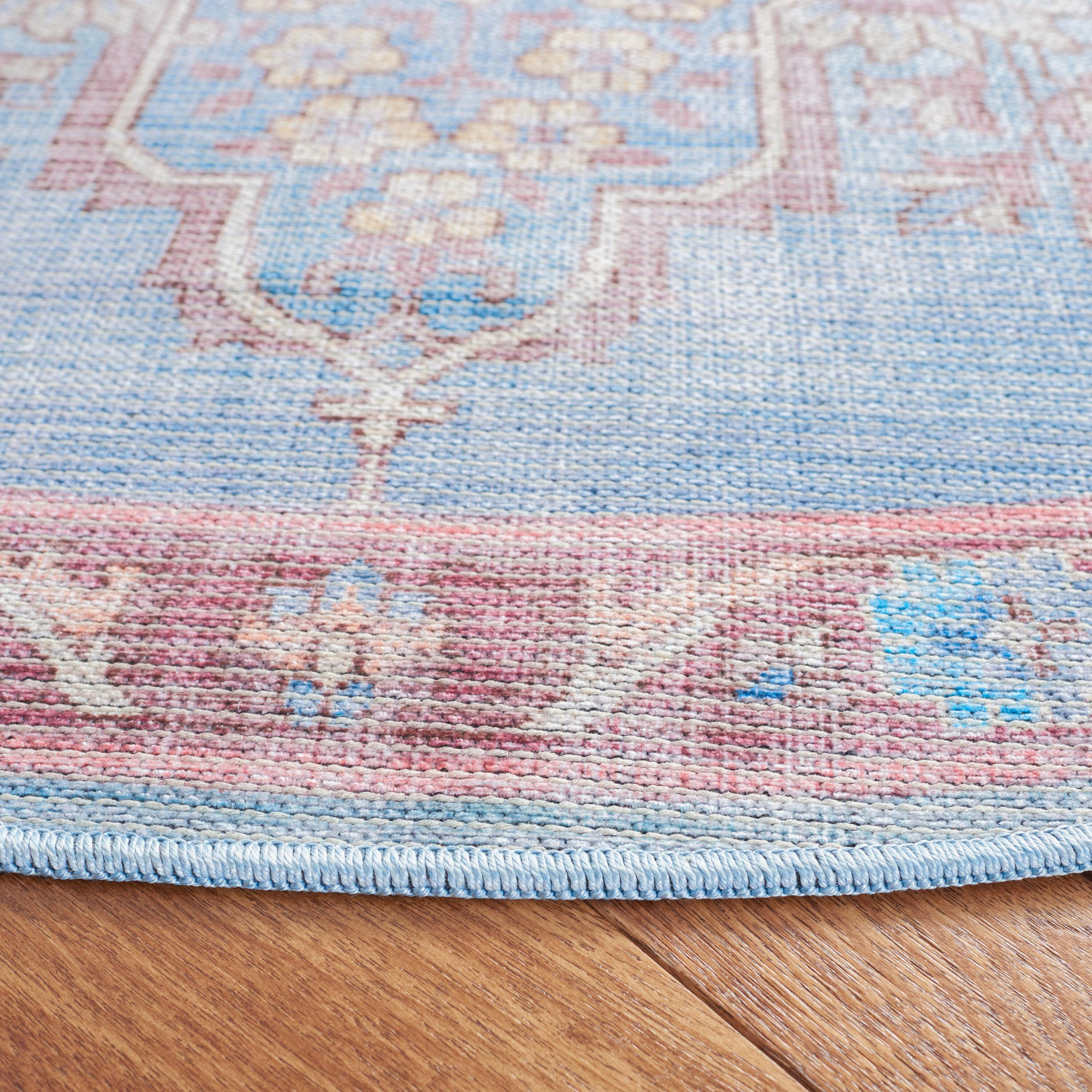 Serapi SEP580 Power Loomed Machine Washable Skid-Resistant Indoor Area Rug - Blue/Brown - 6'7" Round - Safavieh