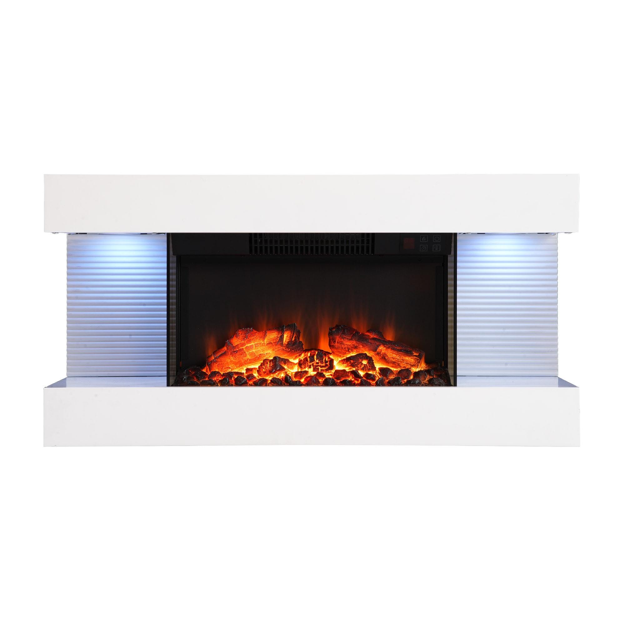 32" White Metal Wall Mounted Electric Fireplace with Remote Control