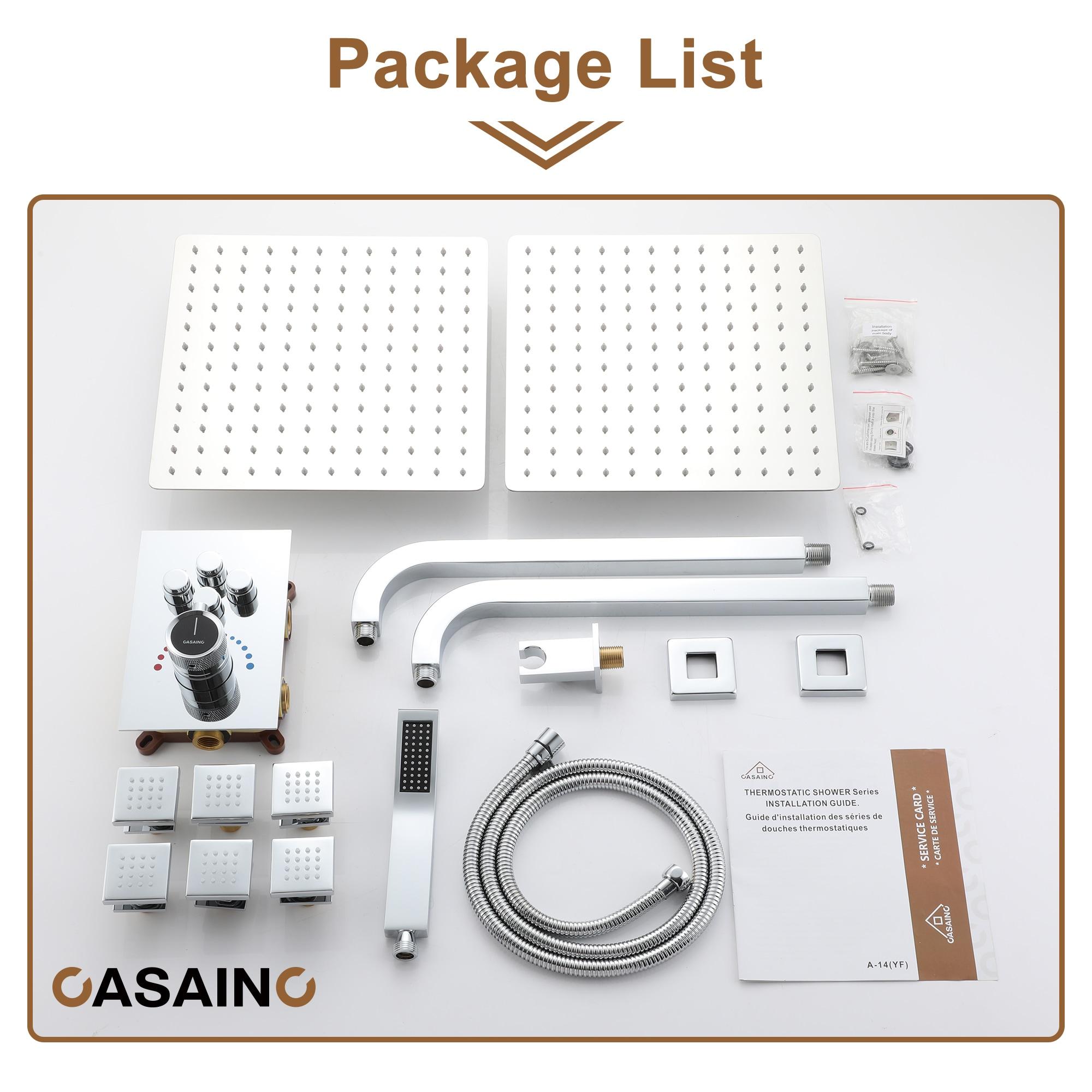 CASAINC CS6228-12CH Dual Shower Head Thermostatic Rainfall Shower System with Rough in-Valve and Shower Body Spray