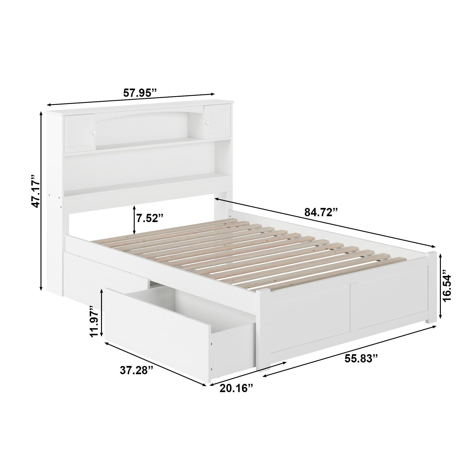 Newport Full White Wood Bookcase Bed with Storage Drawers