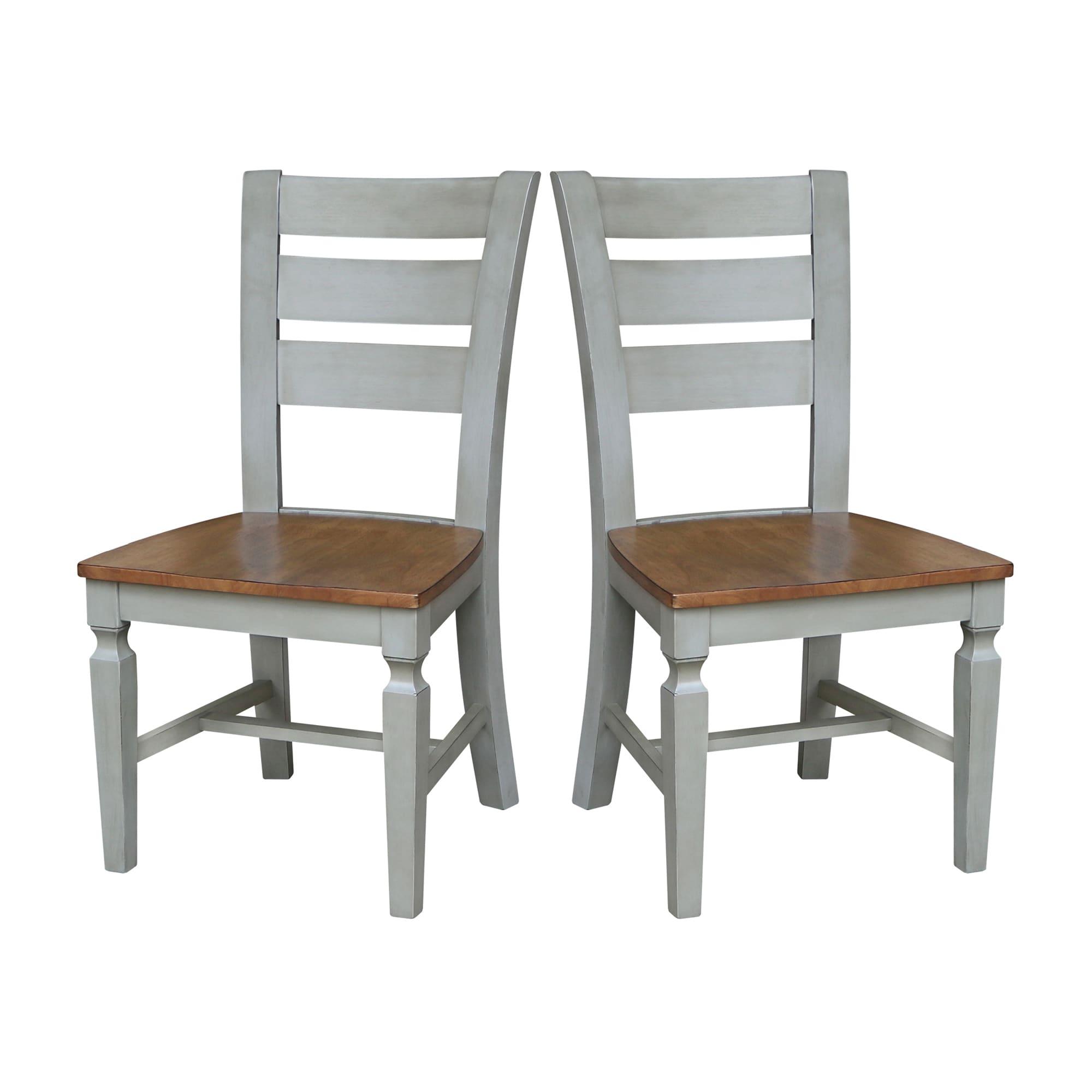 Vista Solid Wood Ladderback Chairs in Distressed Hickory/Stone - Set of 2
