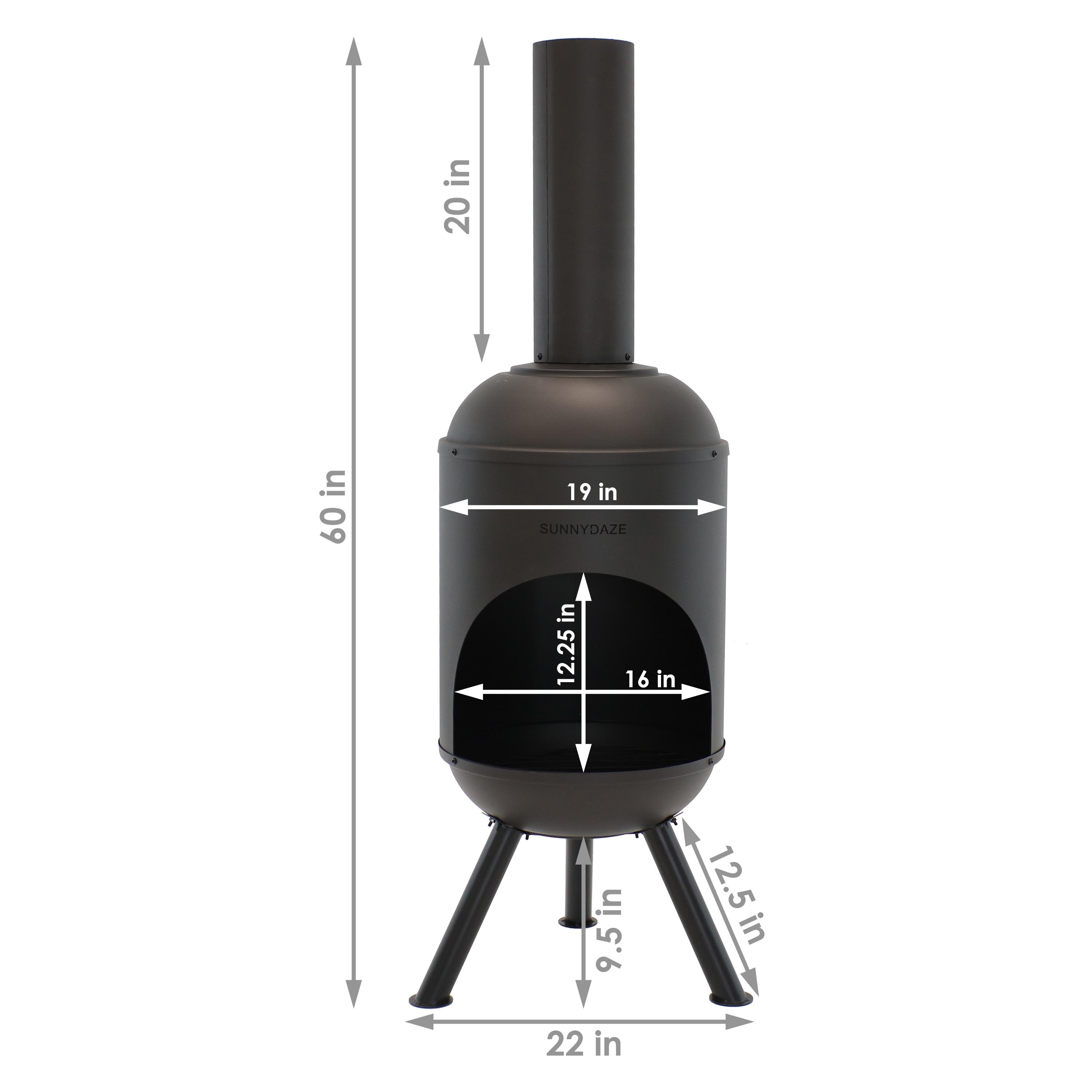 60" Heat-Resistant Black Finish Steel Wood-Burning Chiminea with Wood Grate