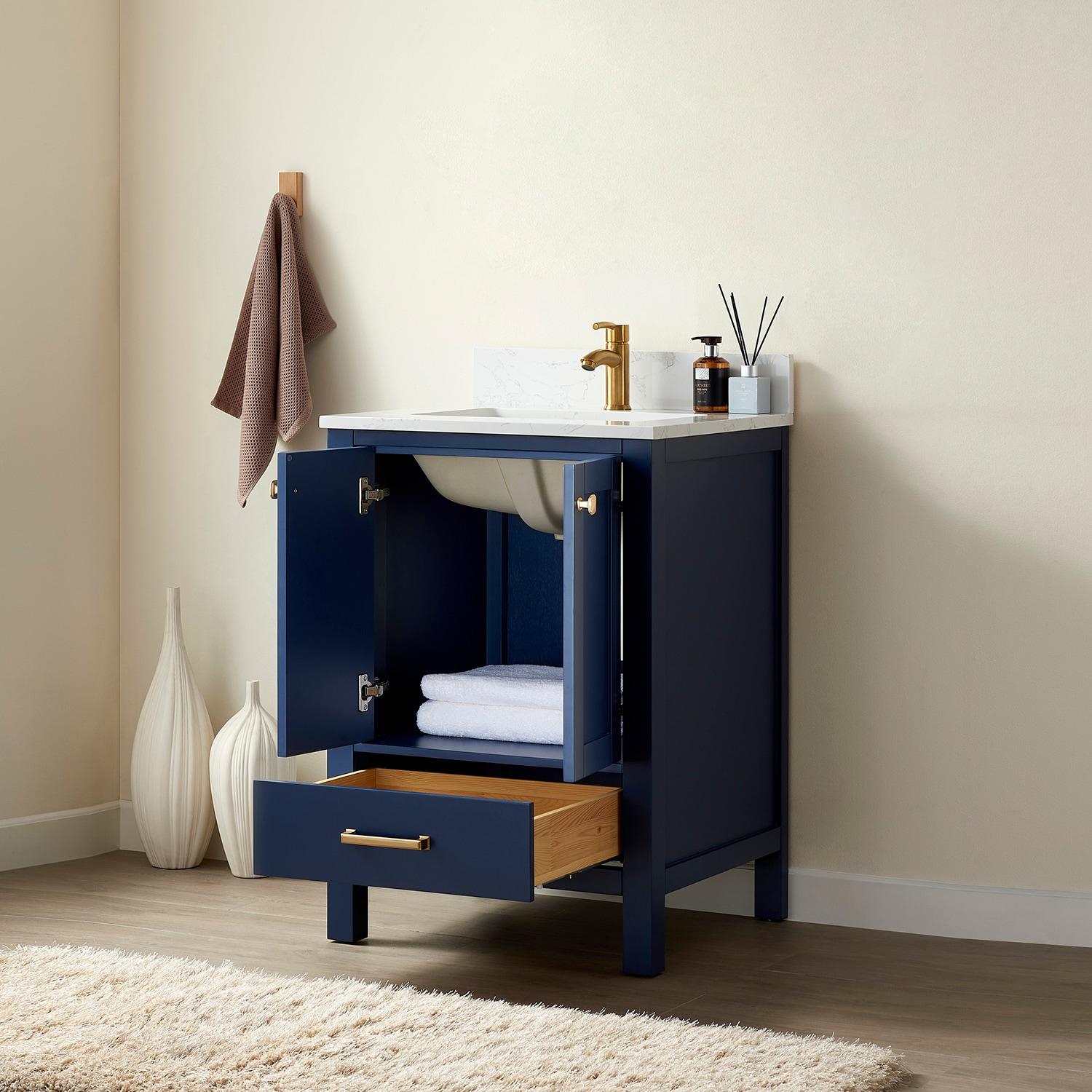 Shannon 24" Single Sink Bathroom Vanity White Stone Top in Blue No Mirror