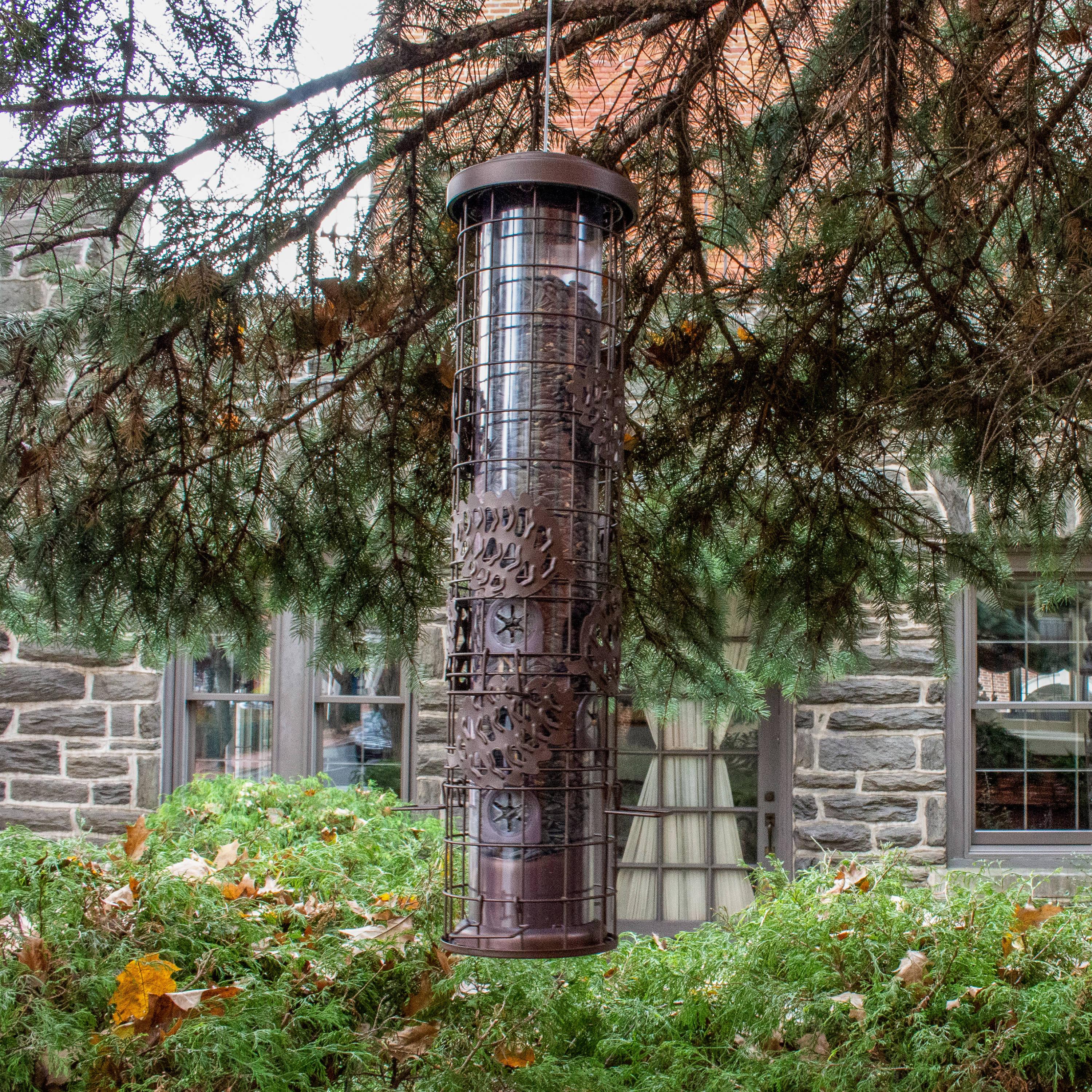 Rustic Brown Metal Hanging Squirrel-Resistant Bird Feeder