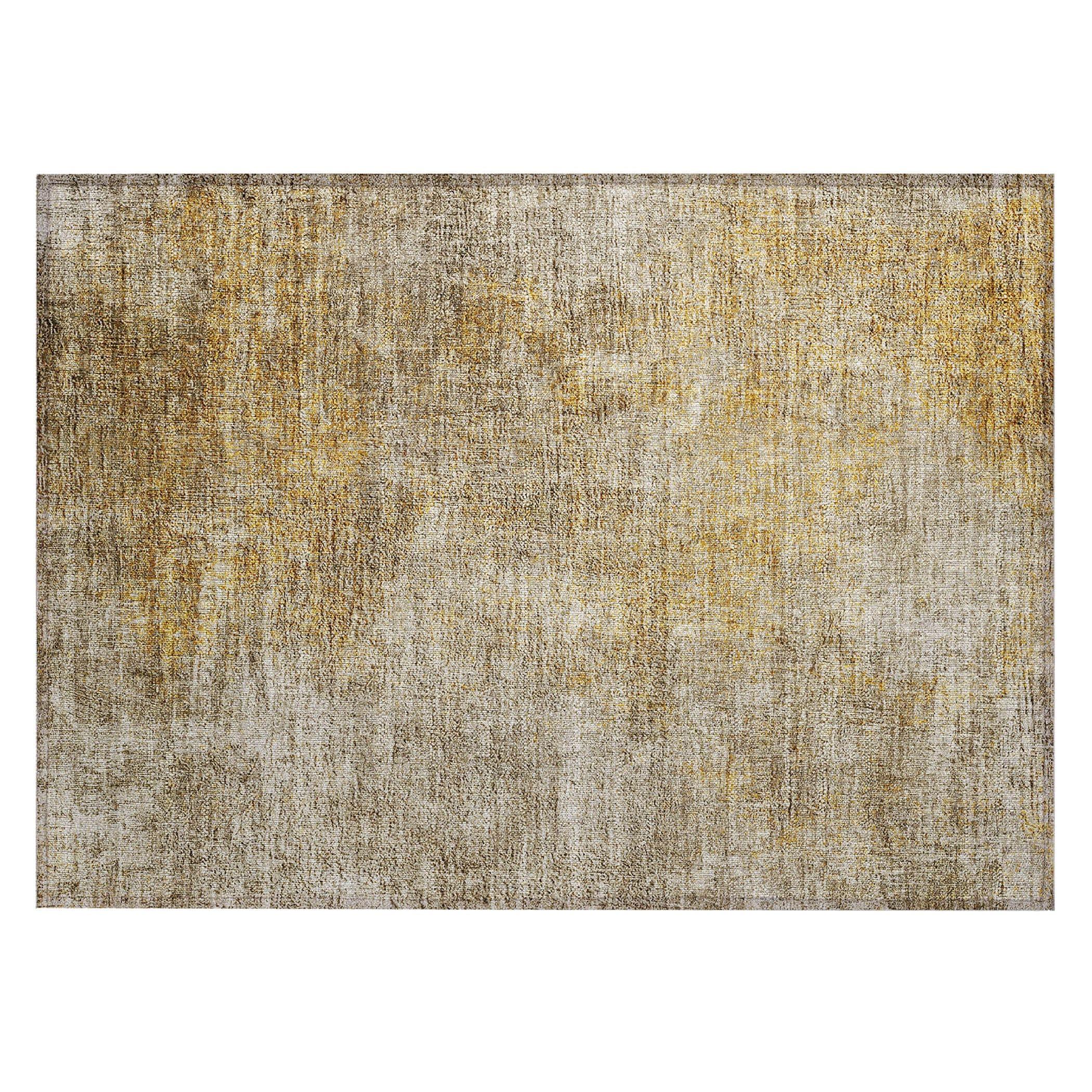 Beige and Gold Machine Washable Indoor Outdoor Area Rug