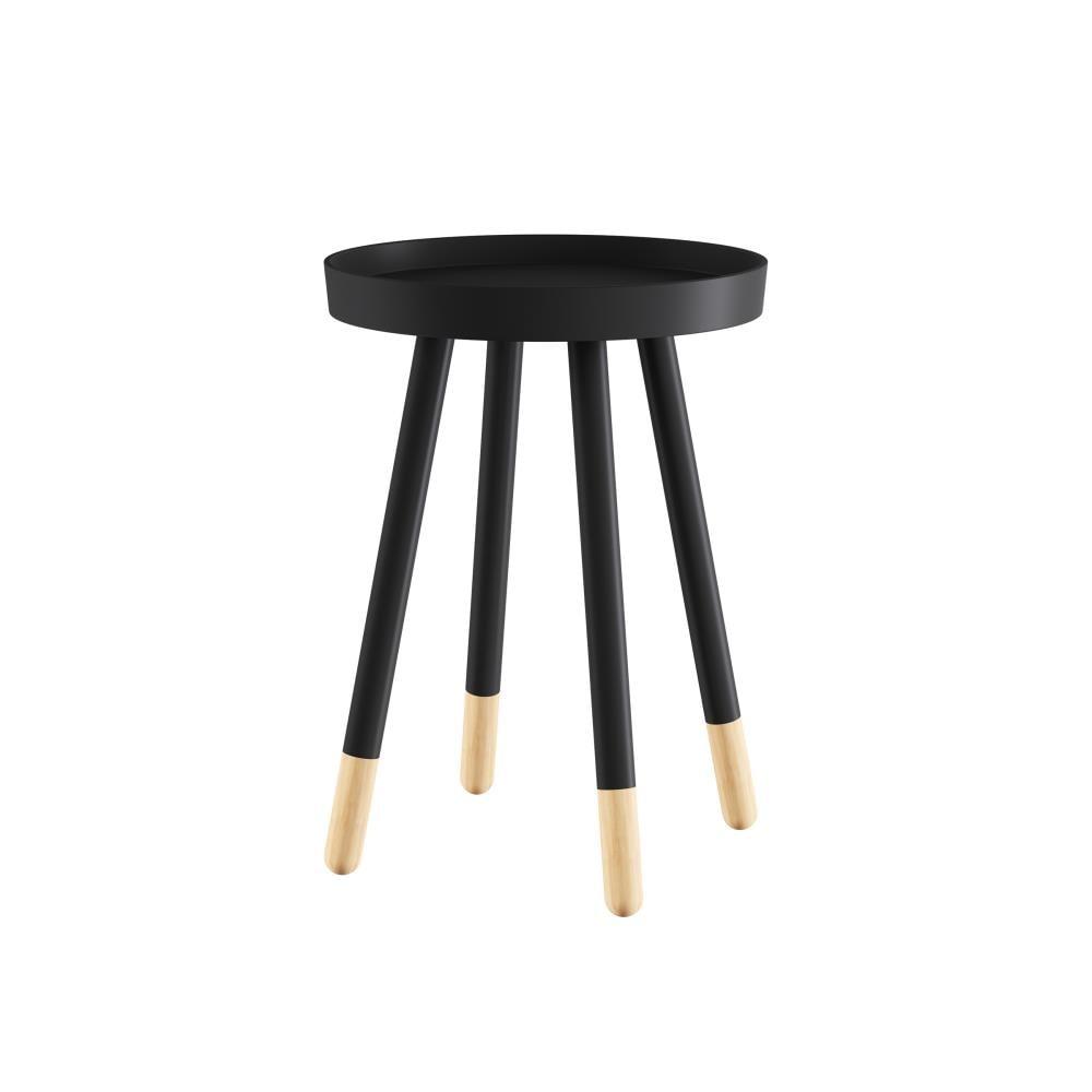 Hastings Home Round End Table – Wooden Stand with Tray Top, Black