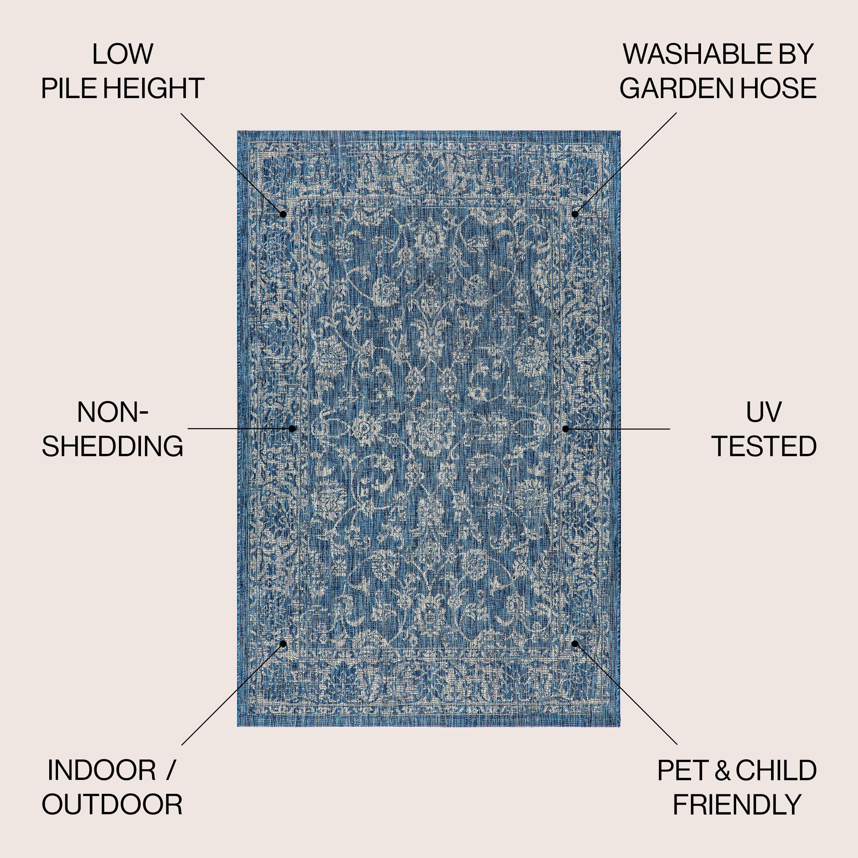 JONATHAN  Y Santa Monica Tela Textured Weave Floral 4 x 6 (ft) Loomed Polypropylene Navy/Gray Rectangular Indoor/Outdoor Border Coastal Area rug