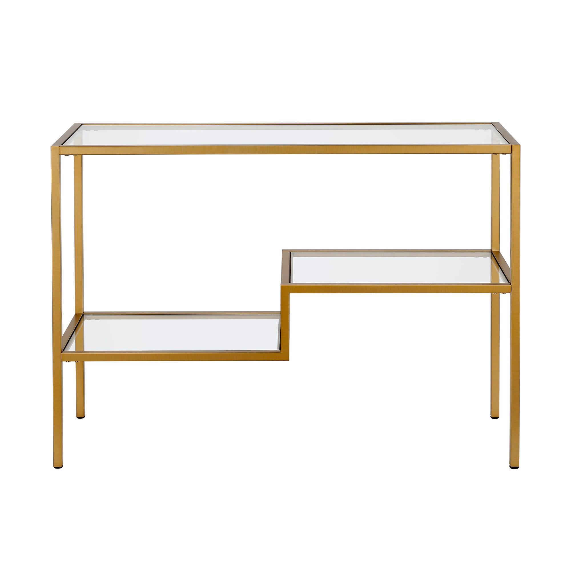 Brass and Glass Console Table with Storage Shelves