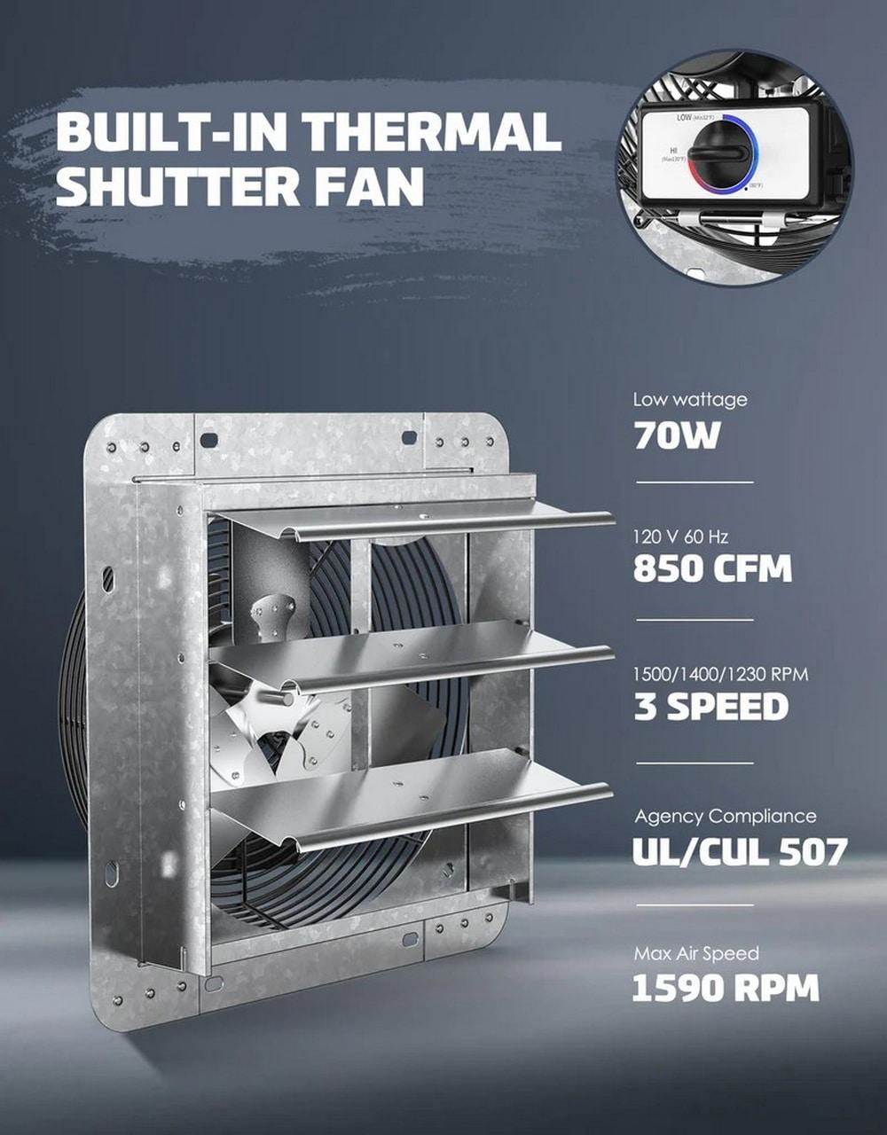 iLiving ILG8SF14V-T 14 Inch 3 Speed Attic Garage Growing Ventilation Exhaust Fan