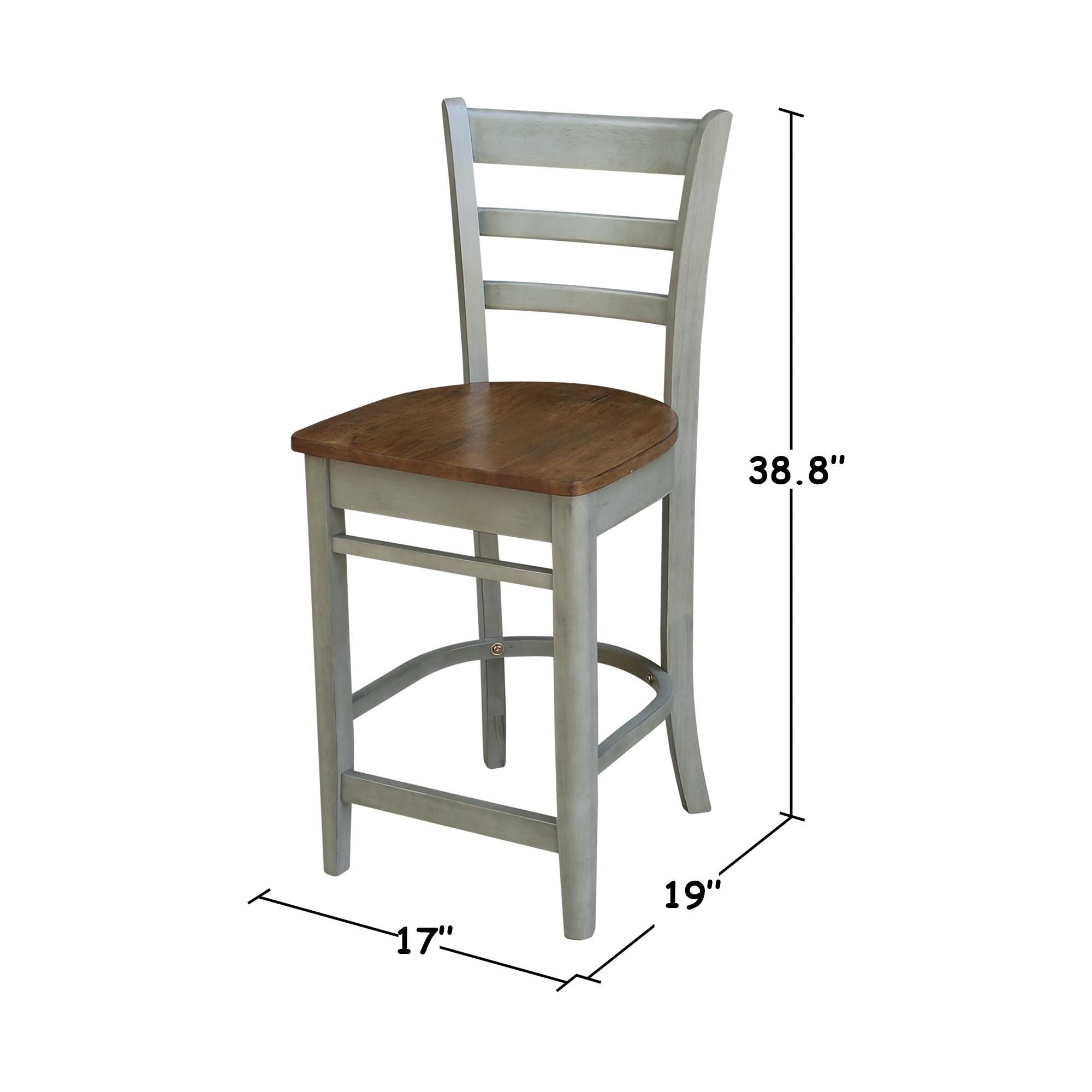 International Concepts Wood Emily Ladder Back Counter Height Stool - 24" Seat Height - Distressed Hickory/Stone