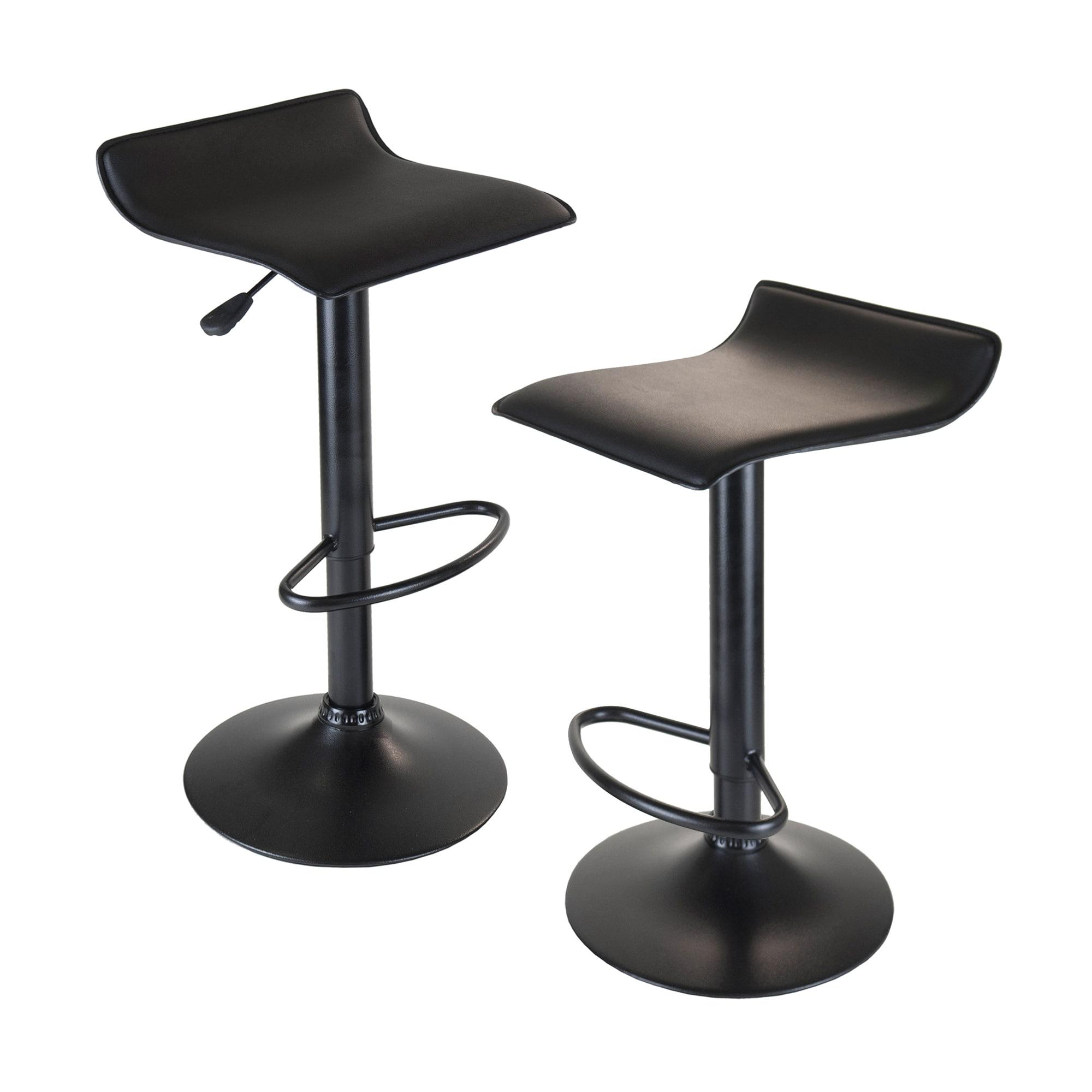 Set of 2 Obsidian Adjustable Swivel Air Lift Stool Black - Winsome: Faux Leather, Metal Frame, 22-30" Height Range
