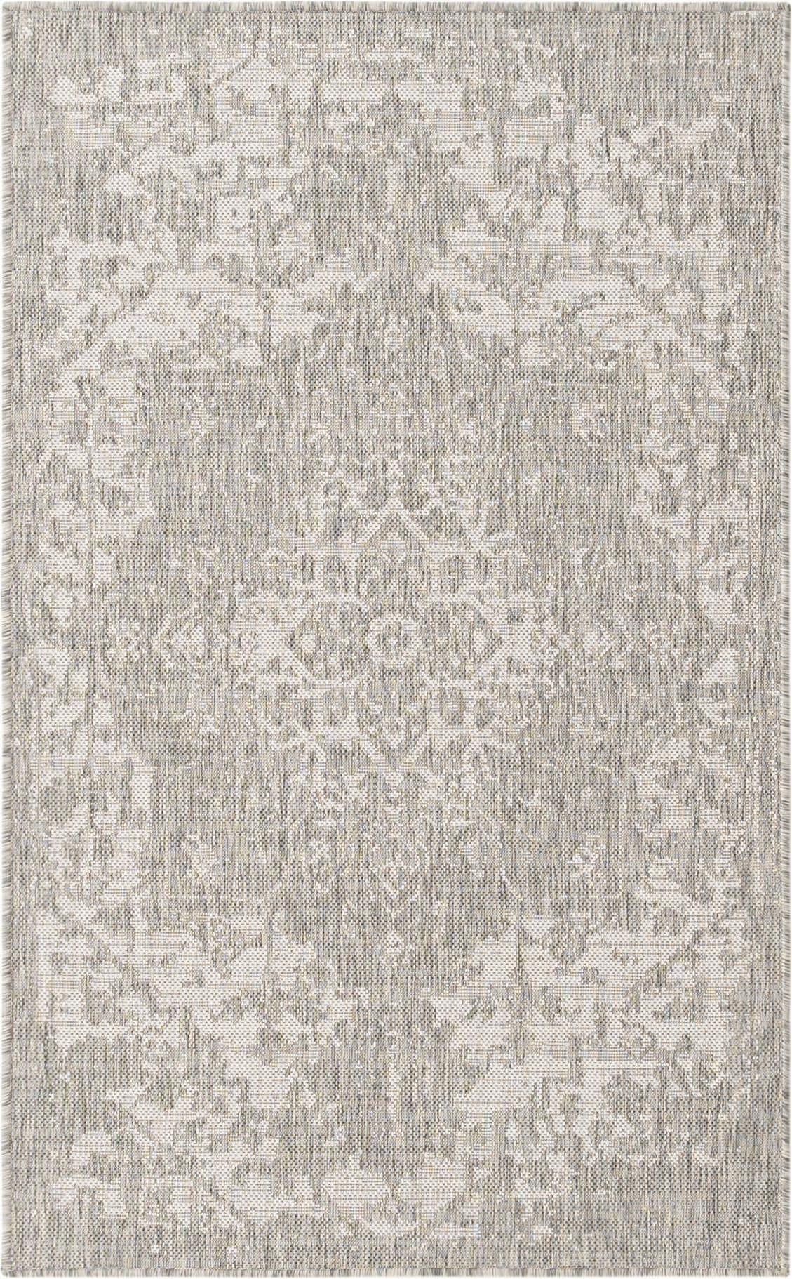Unique Loom Jill Zarin Outdoor 3 x 5 (ft) Loomed Polypropylene Gray Rectangular Indoor/Outdoor Medallion Area rug