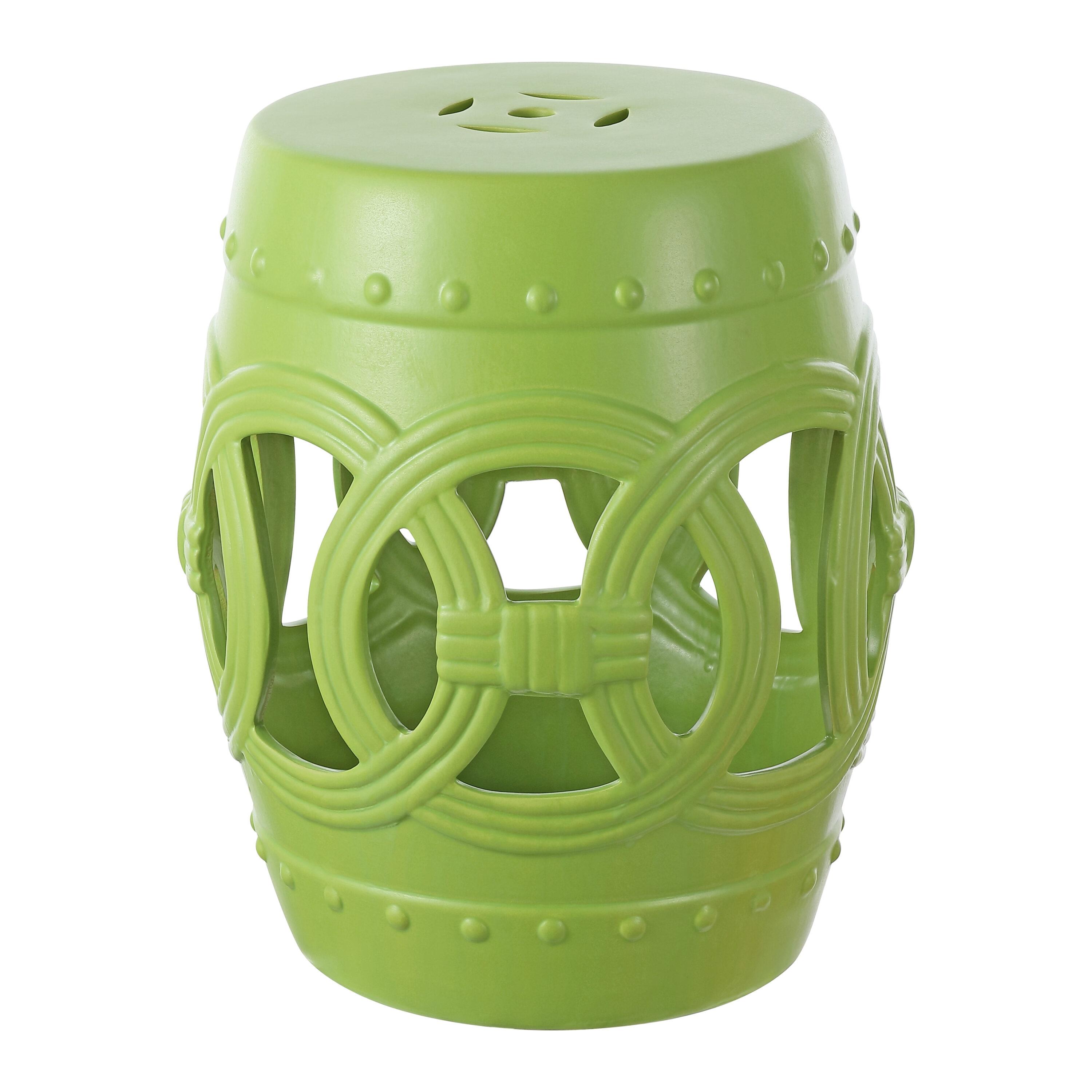 JONATHAN Y Lucky Coins 16" Chinese Ceramic Drum Garden Stool, Matte Green