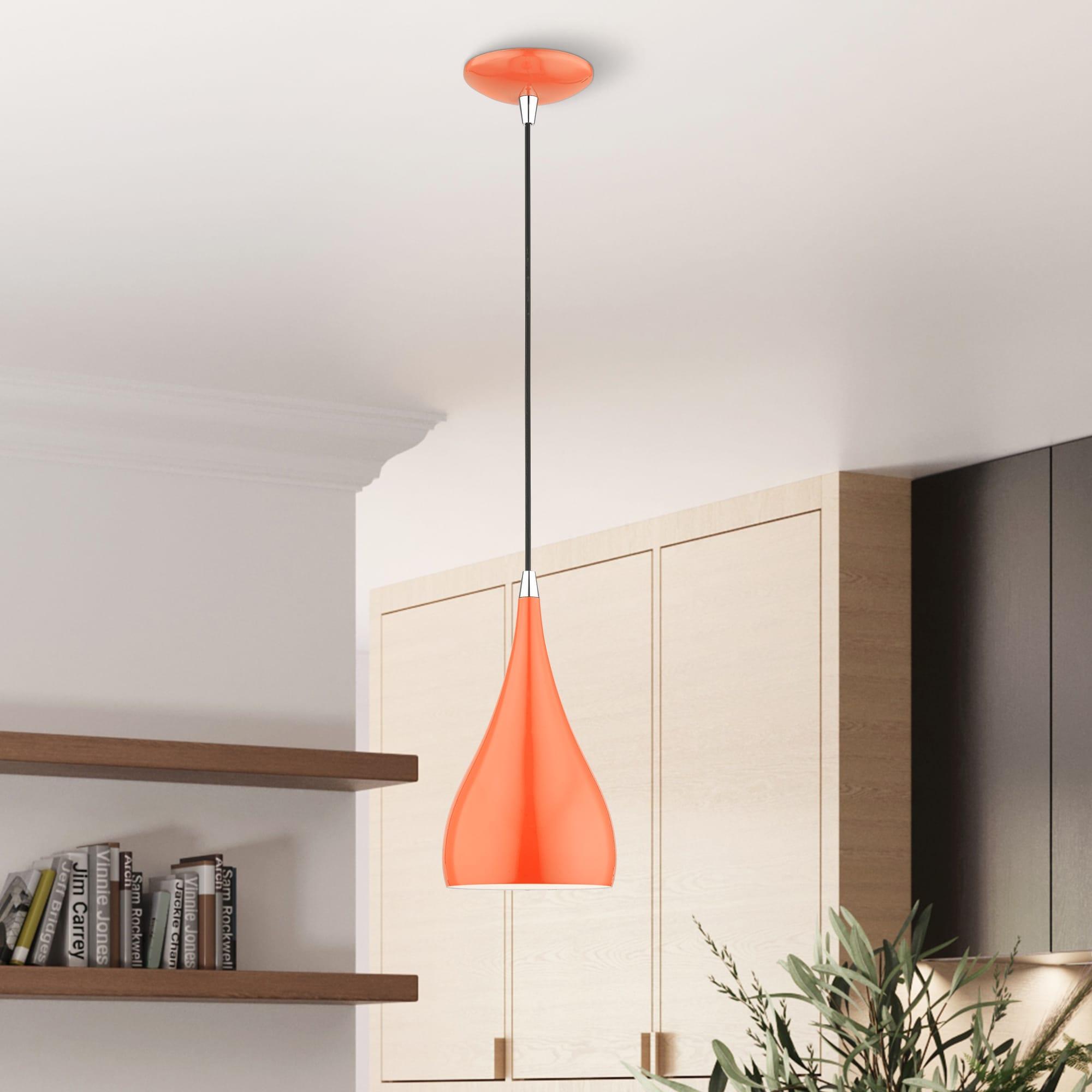 Livex Lighting Amador 1 - Light Pendant in  Shiny Orange/Polished Chrome