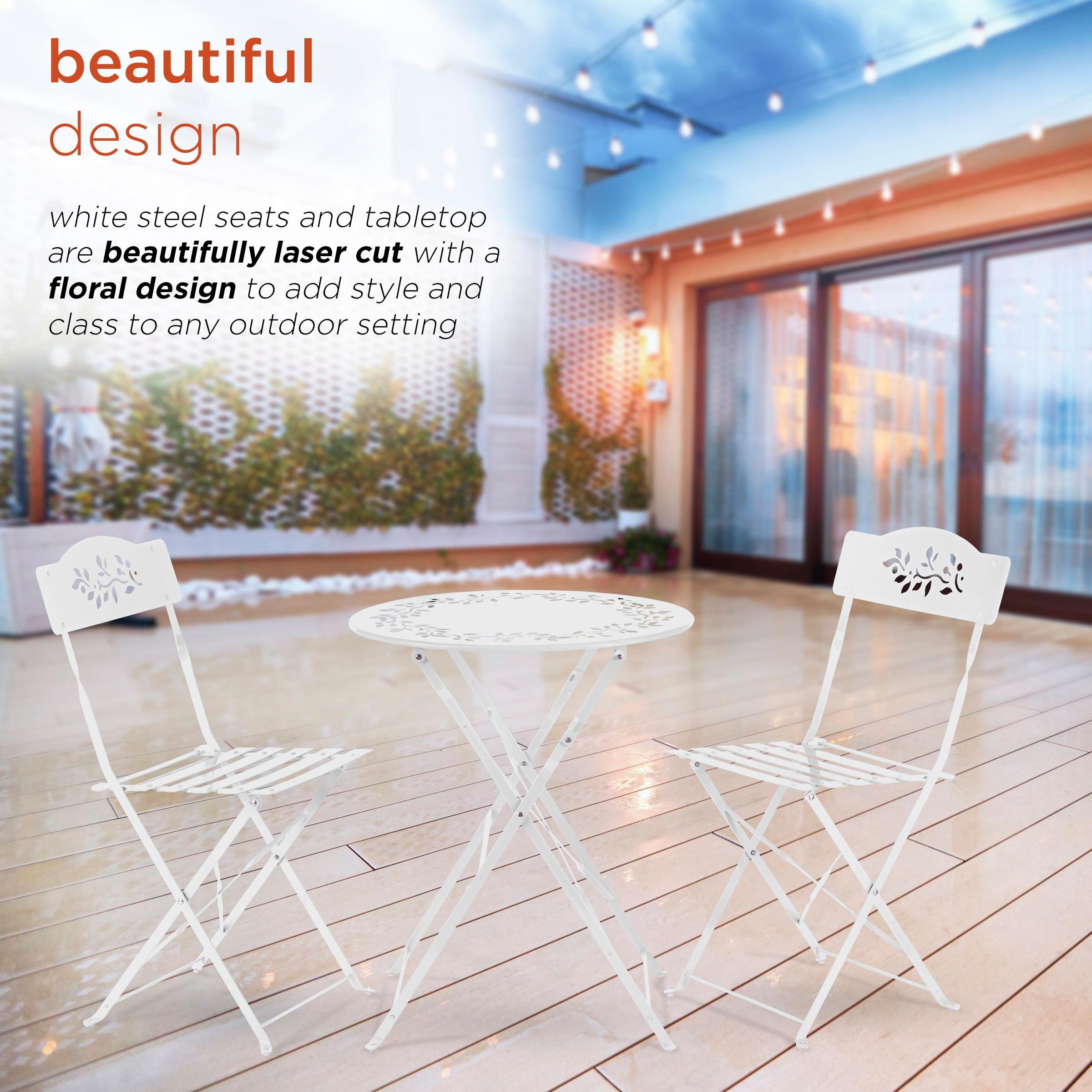 Alpine Corporation Indoor/Outdoor 3-Piece Bistro Set Folding Table and Chairs Patio Seating, White