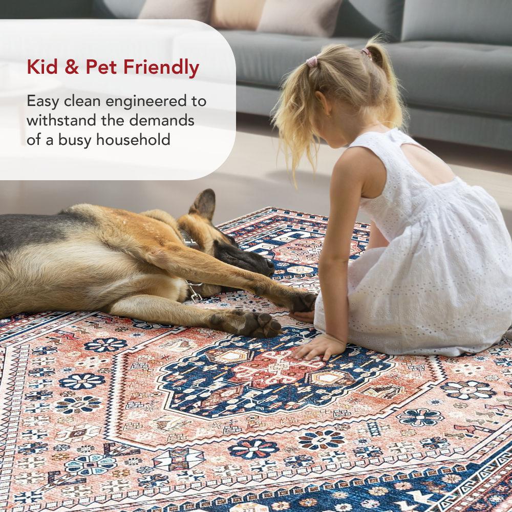 Nuloom Nevaeh Pet Friendly Machine Washable Bohemian Medallion Area Rug, 3' x 5', Dark Blue