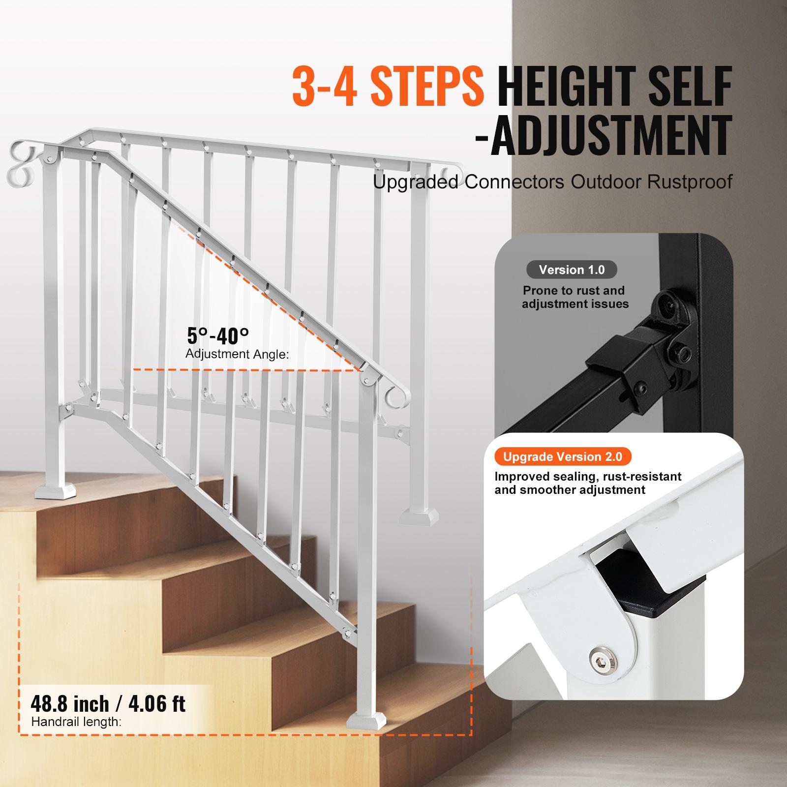 VEVOR Hand Rails for Outdoor Steps, Wrought Iron Railing, Porch And Stair Railing Kit