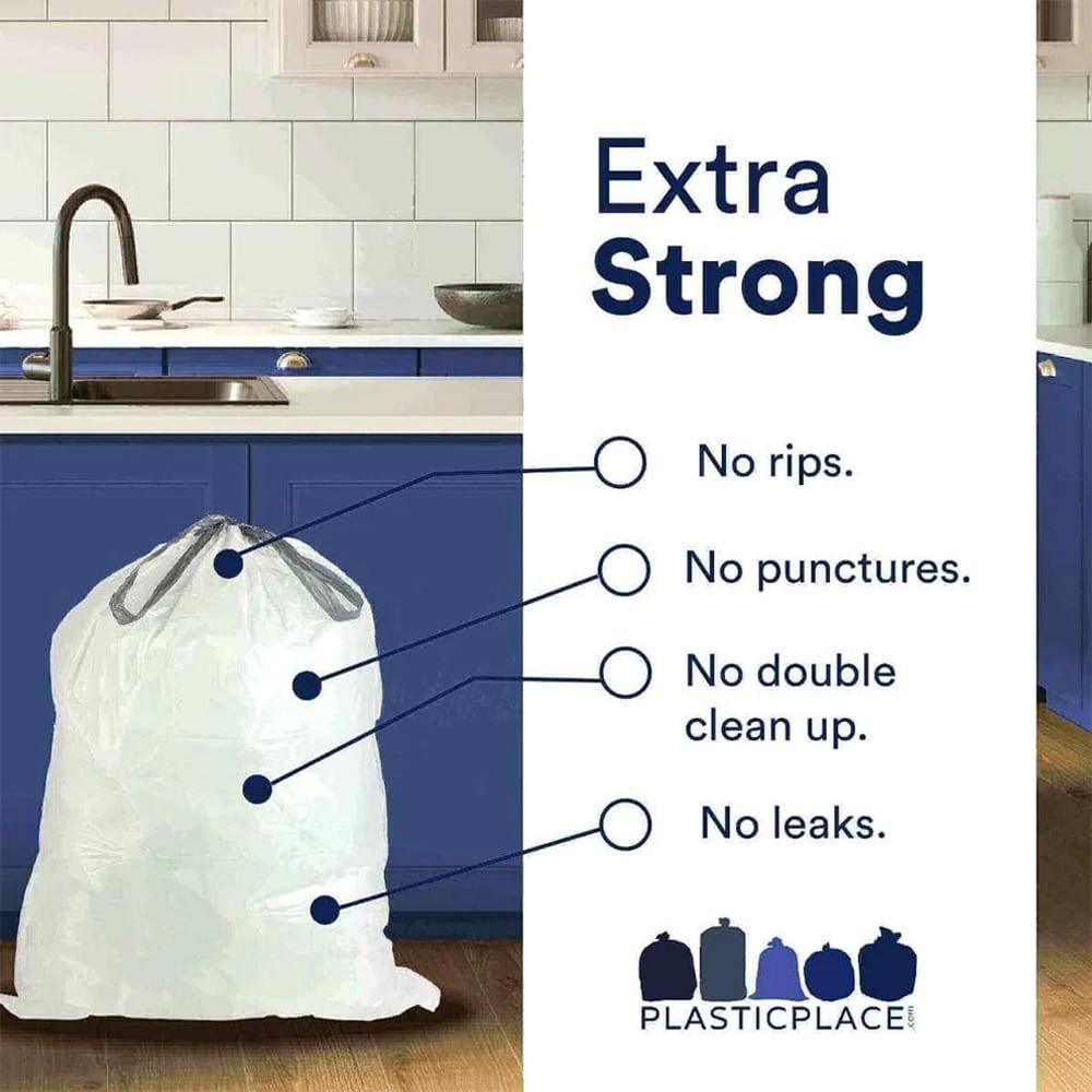 Plasticplace White Trash Bags Compatible with simplehuman Code E (100 Count) 5.2 Gallon / 20 Liter 18.75" x 20