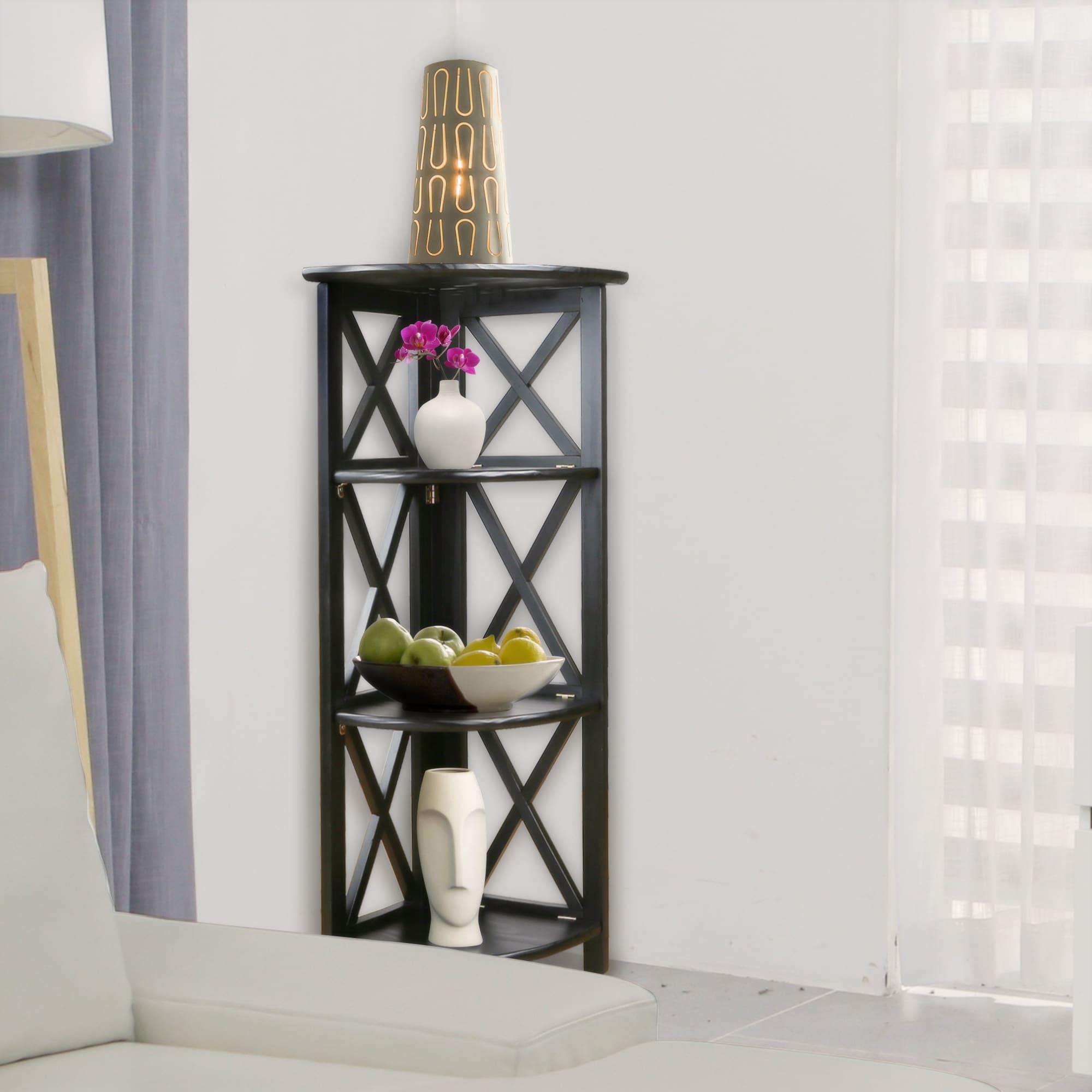 Casual Home Montego 3 Shelf Corner Folding Bookcase with Mantel Top