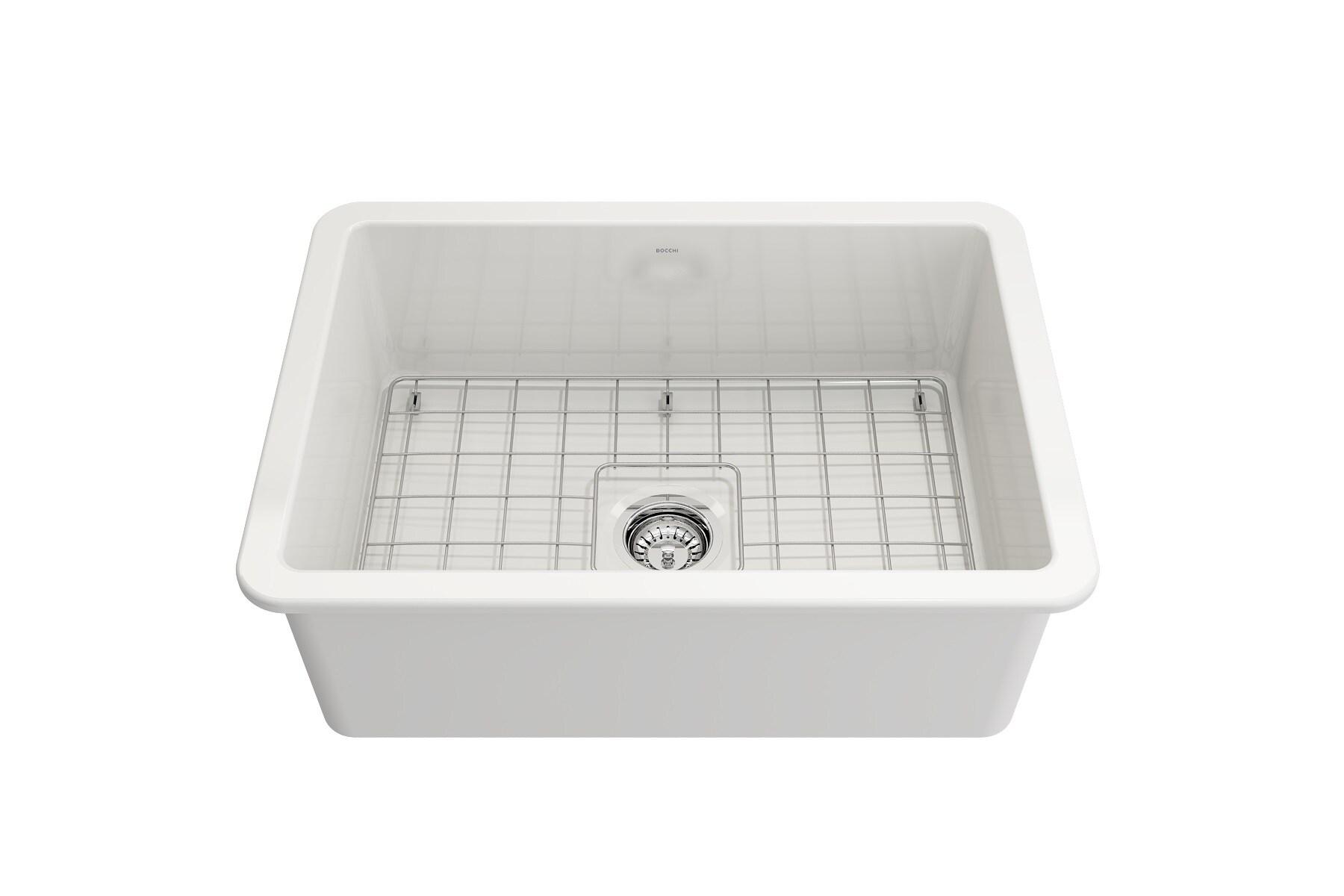 Glossy White Fireclay Farmhouse Drop-In Single Bowl Sink Kit