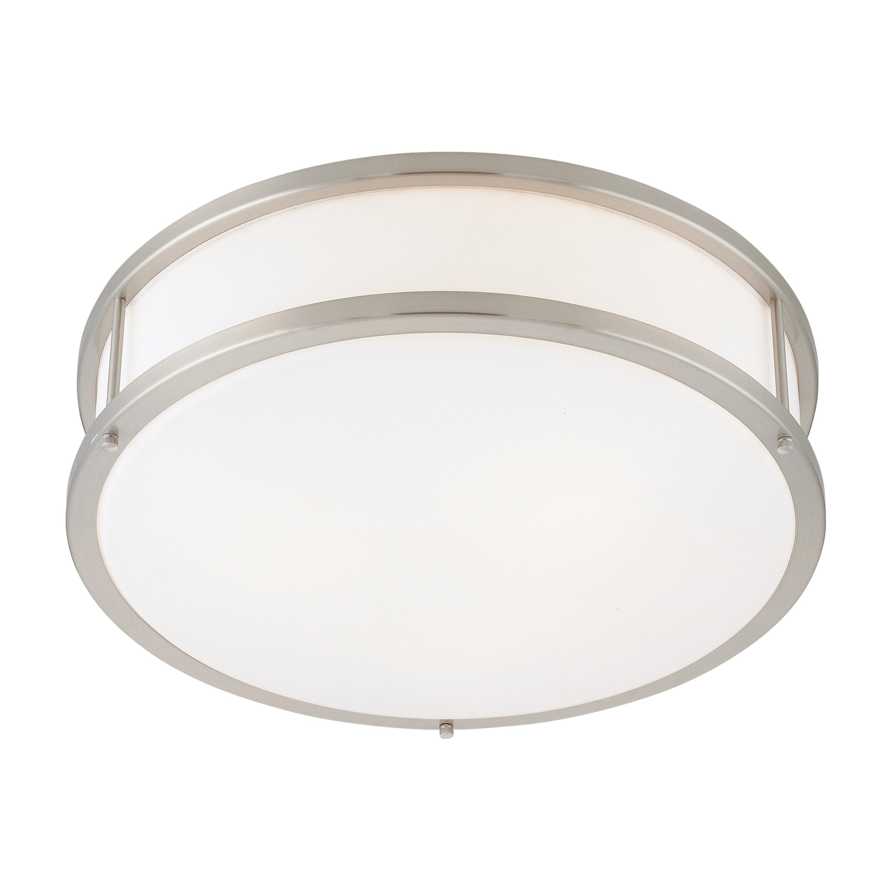 Brushed Steel and Glass Drum Flush Mount Light